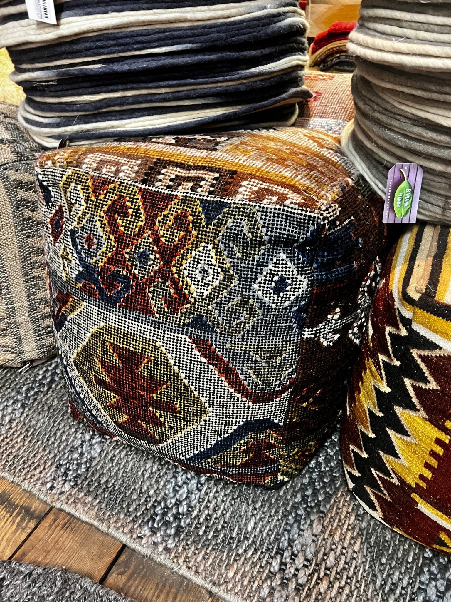 Theodore Rust and Blue Pouffe | Banana Manor Rug Factory Outlet