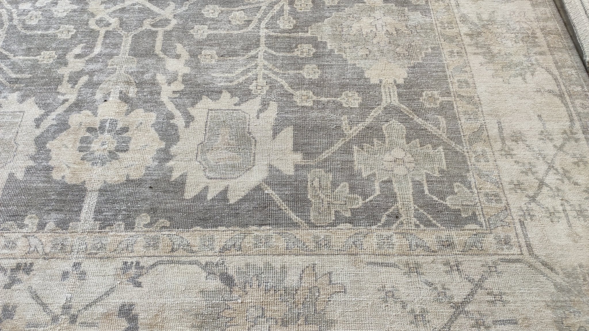 Tila Tequila 9x13.6 Grey and Beige Hand-Knotted Oushak Rug | Banana Manor Rug Company