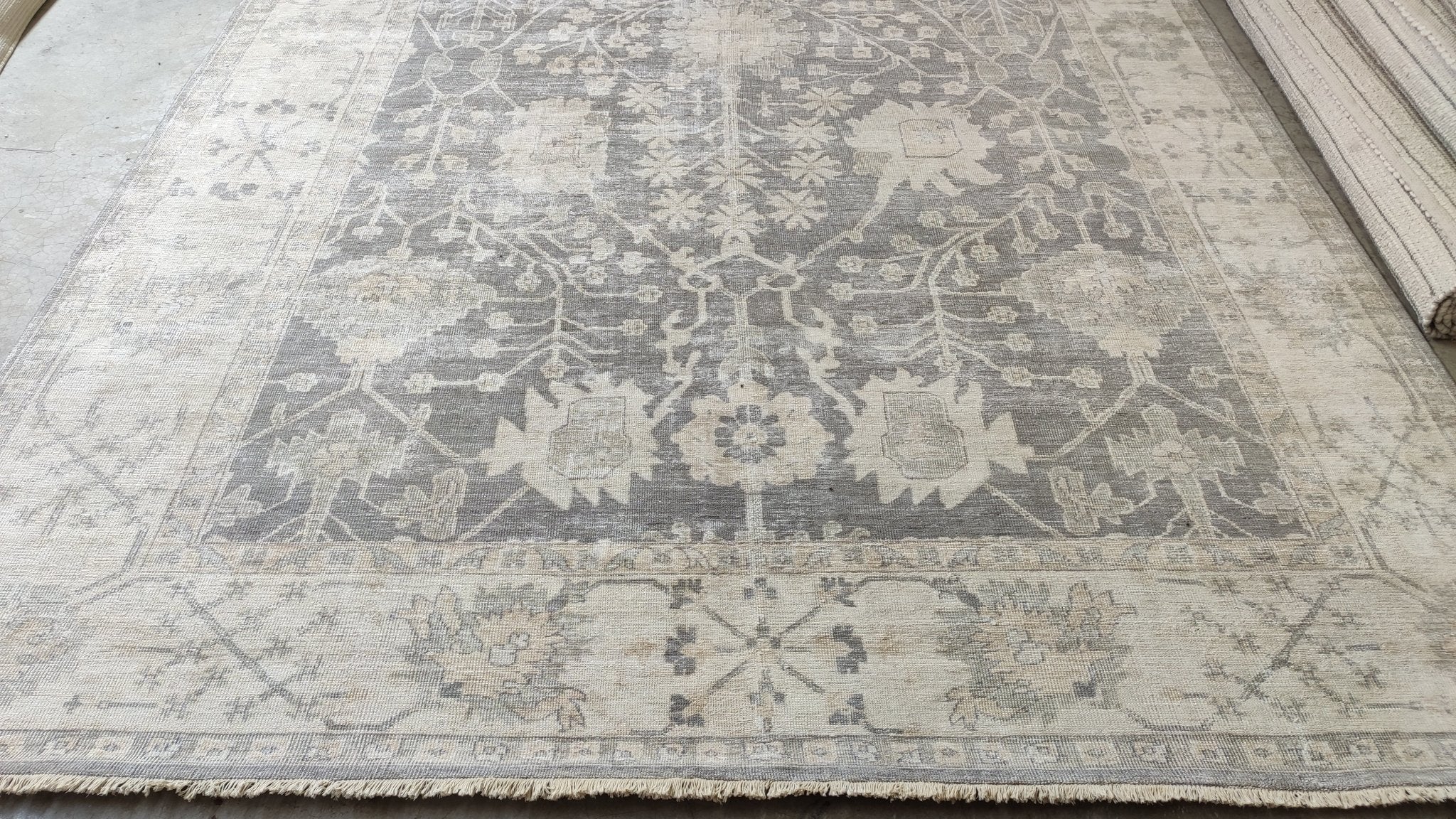 Tila Tequila 9x13.6 Grey and Beige Hand-Knotted Oushak Rug | Banana Manor Rug Company