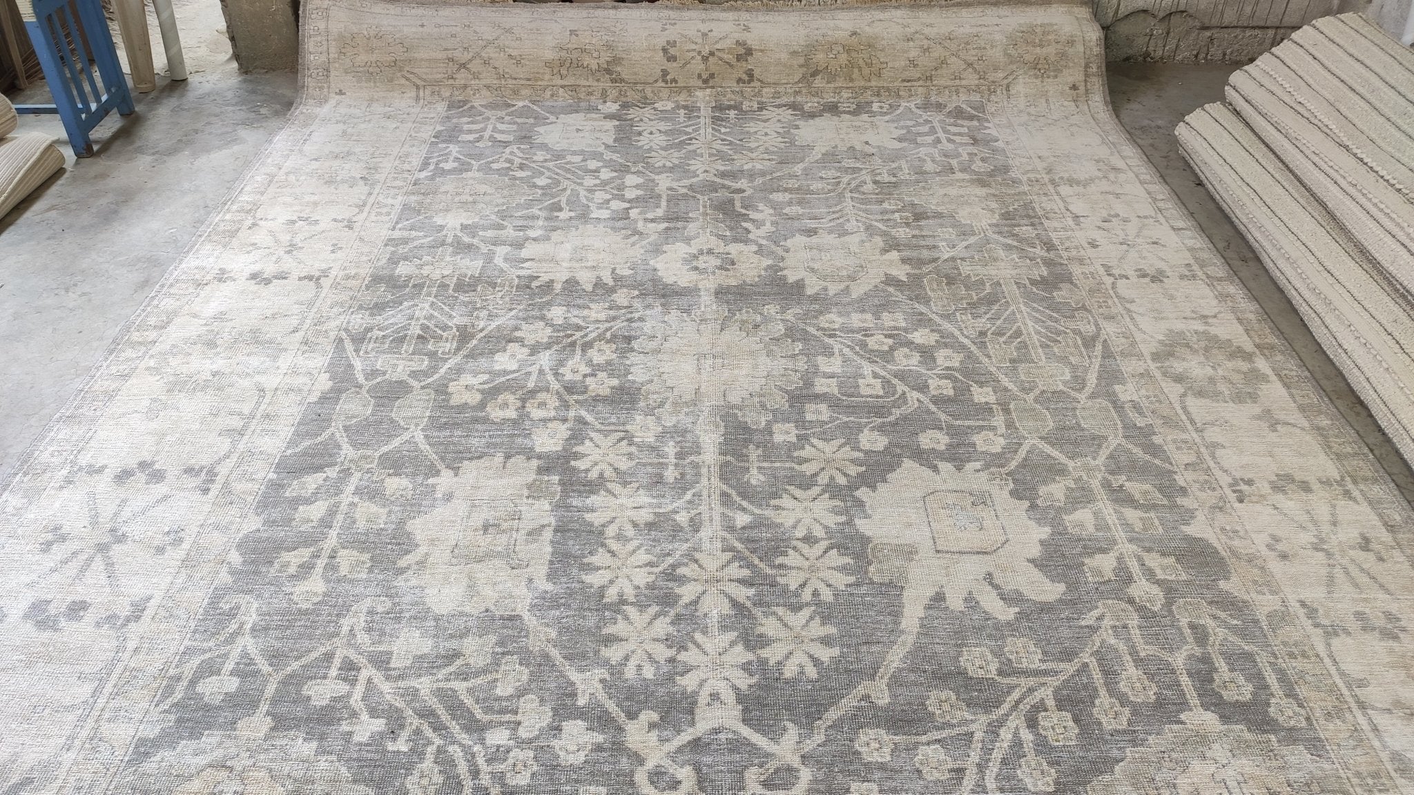 Tila Tequila 9x13.6 Grey and Beige Hand-Knotted Oushak Rug | Banana Manor Rug Company