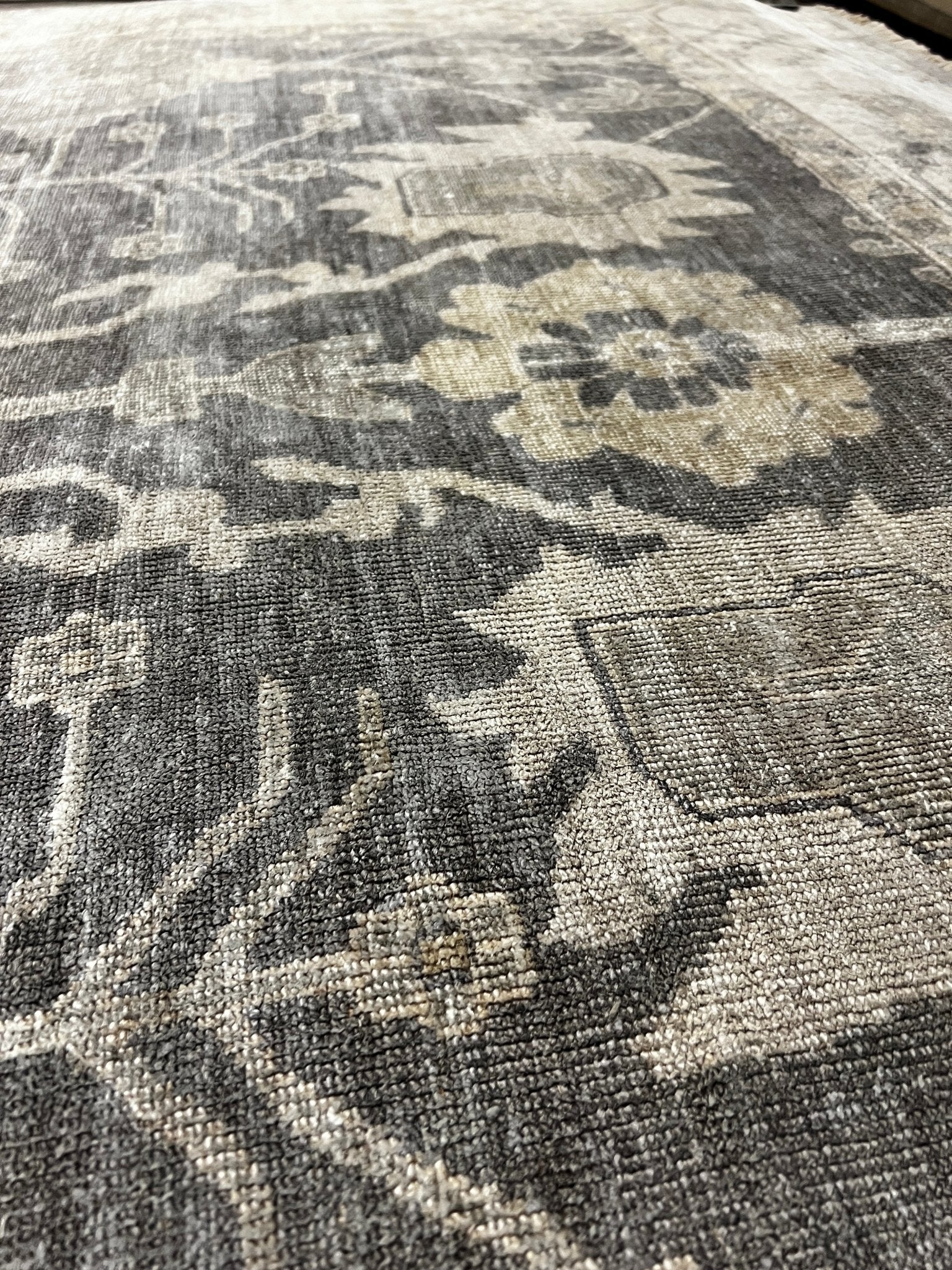 Tila Tequila 9x13.6 Grey and Beige Hand-Knotted Oushak Rug | Banana Manor Rug Company