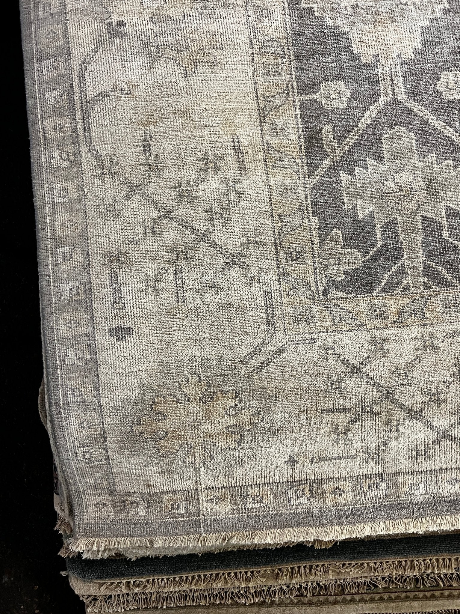 Tila Tequila 9x13.6 Grey and Beige Hand-Knotted Oushak Rug | Banana Manor Rug Company