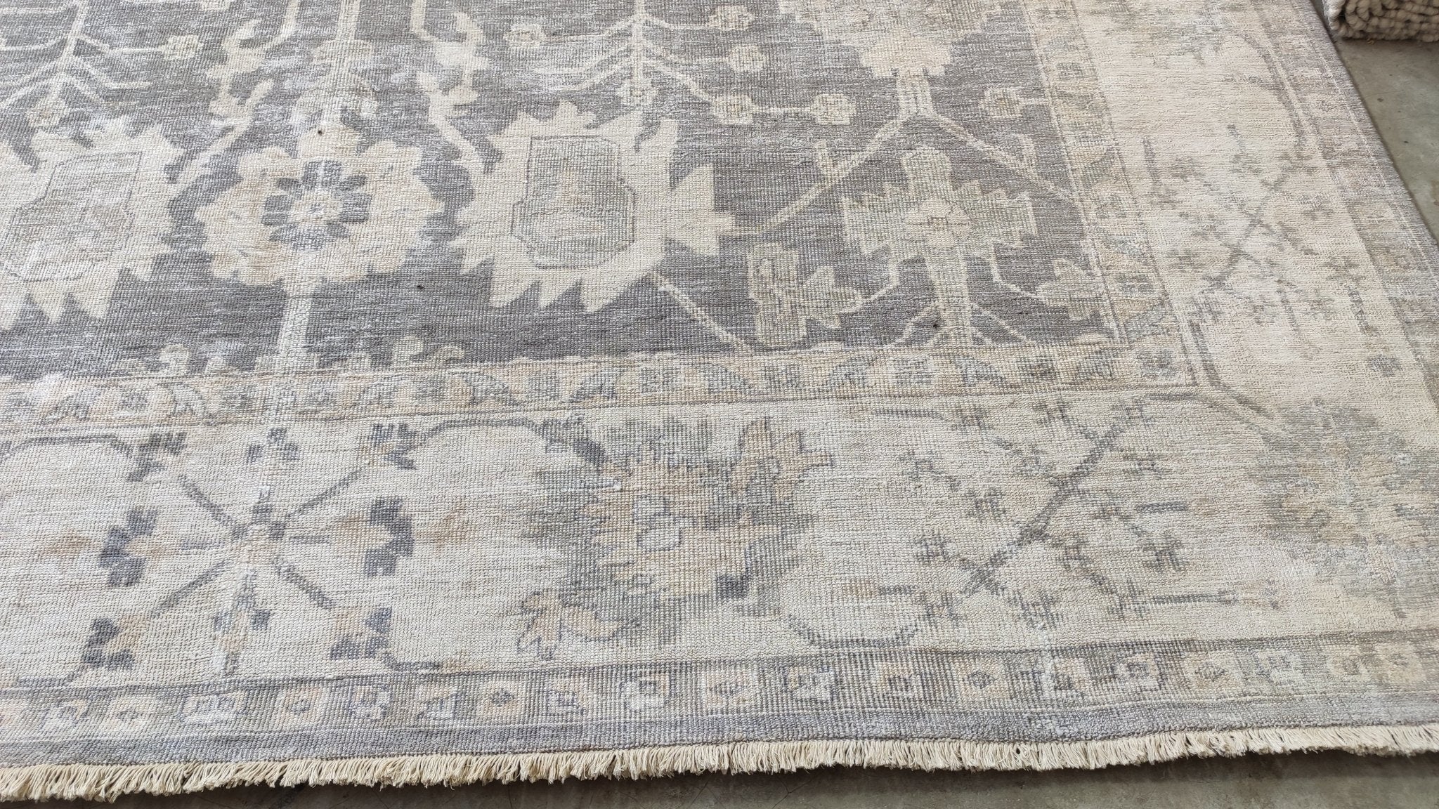 Tila Tequila 9x13.6 Grey and Beige Hand-Knotted Oushak Rug | Banana Manor Rug Company