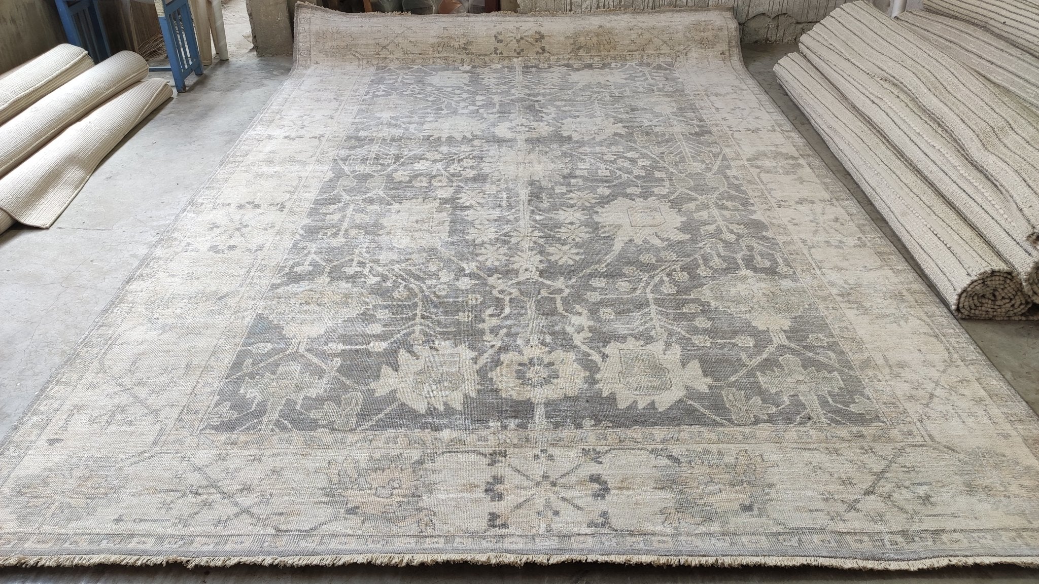 Tila Tequila 9x13.6 Grey and Beige Hand-Knotted Oushak Rug | Banana Manor Rug Company