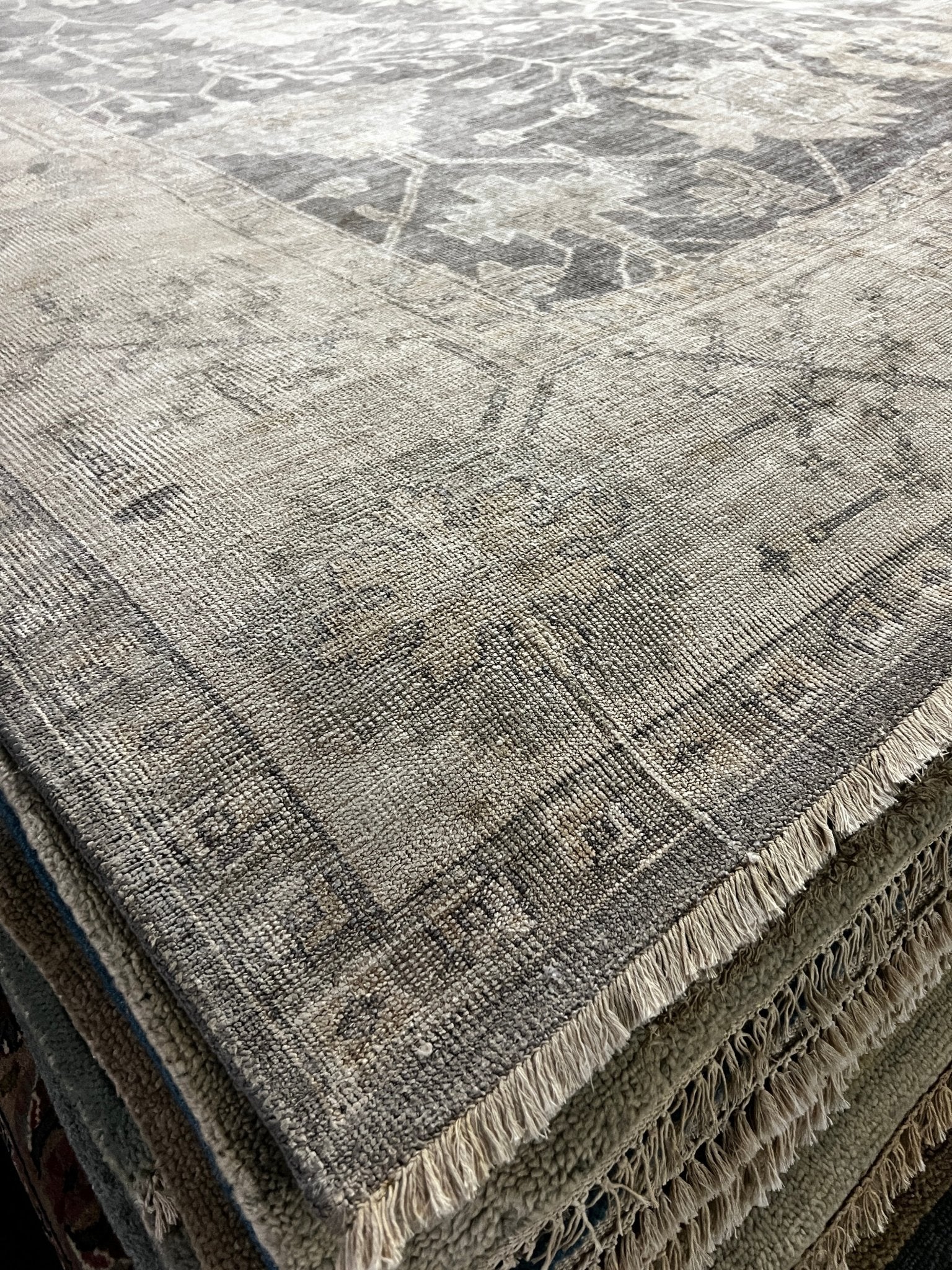 Tila Tequila 9x13.6 Grey and Beige Hand-Knotted Oushak Rug | Banana Manor Rug Company