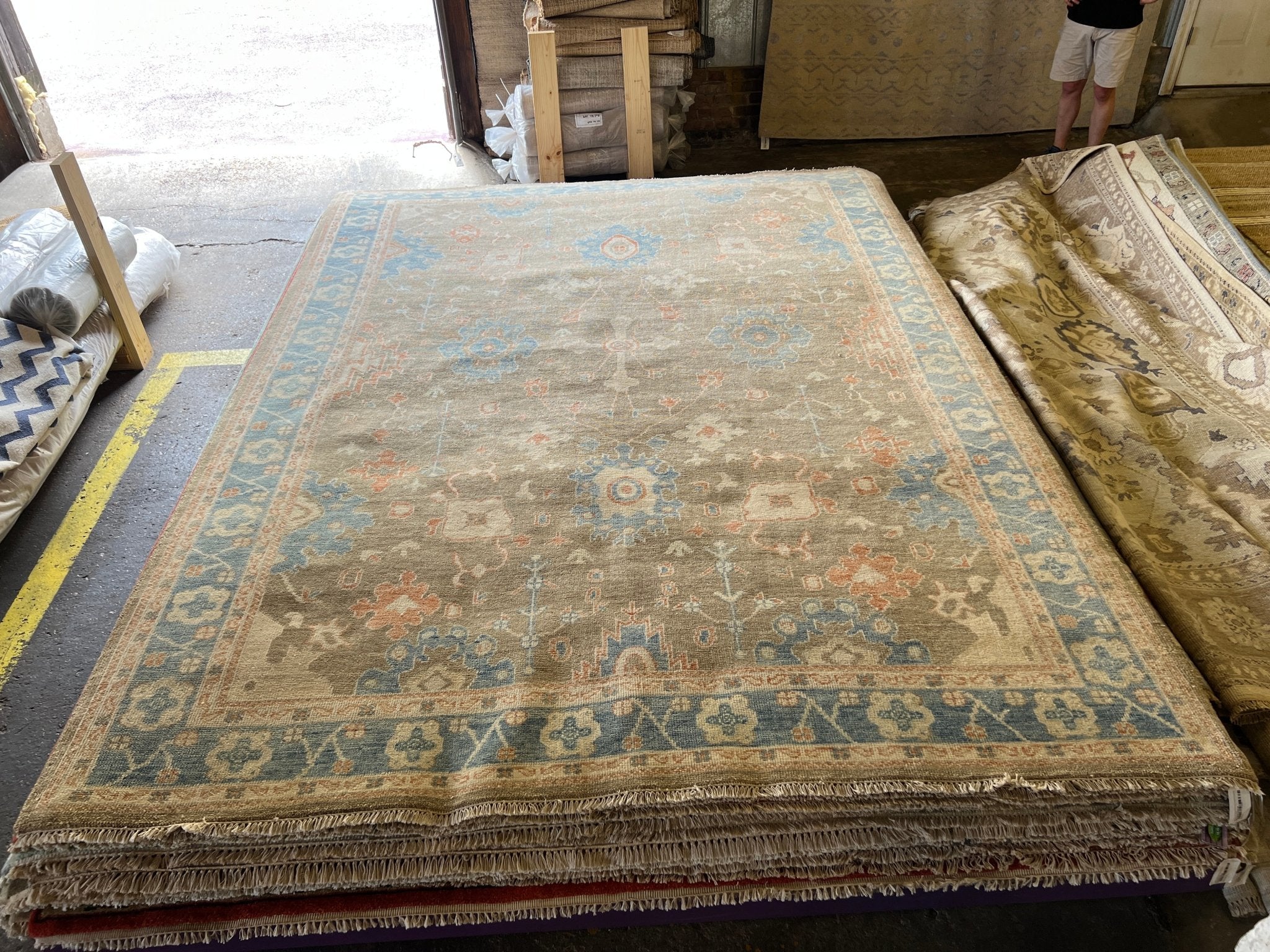 Tilly 9x12 Hand-Knotted Blue and Brown Oushak Rug | Banana Manor Rug Company