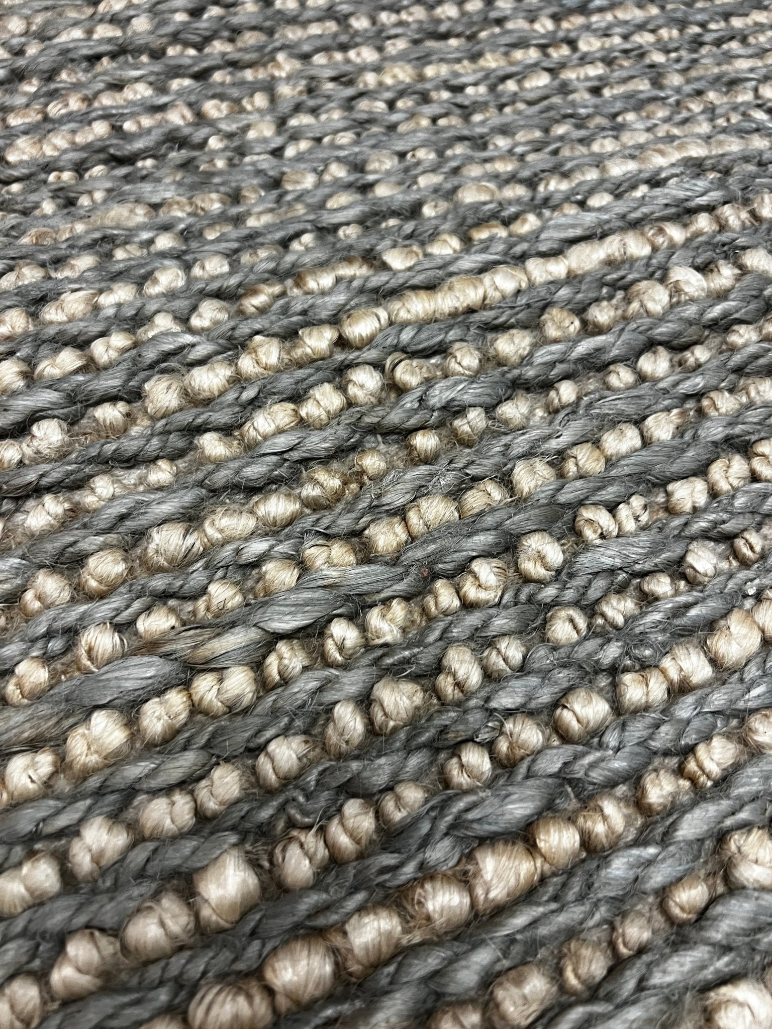 Tom Tuttle from Tacoma 5x8 Handwoven Natural and Grey Striped Jute Rug | Banana Manor Rug Factory Outlet