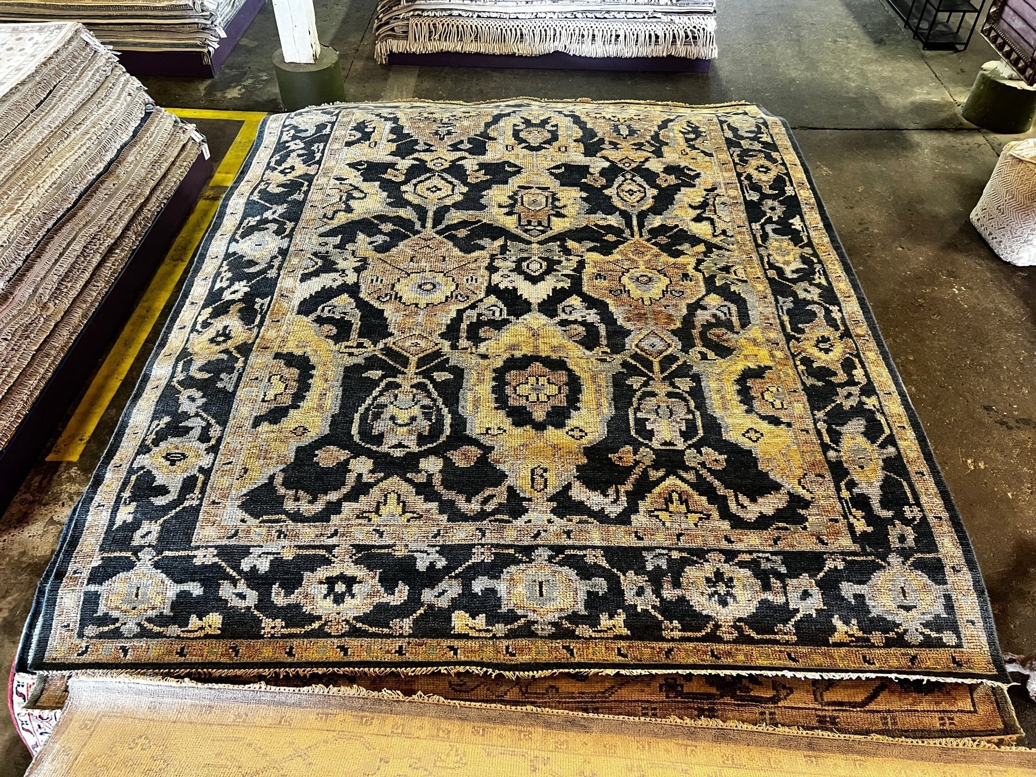 Tonya Crochet Dark Grey and Grey Hand-Knotted Oushak Rug 8x10 | Banana Manor Rug Factory Outlet