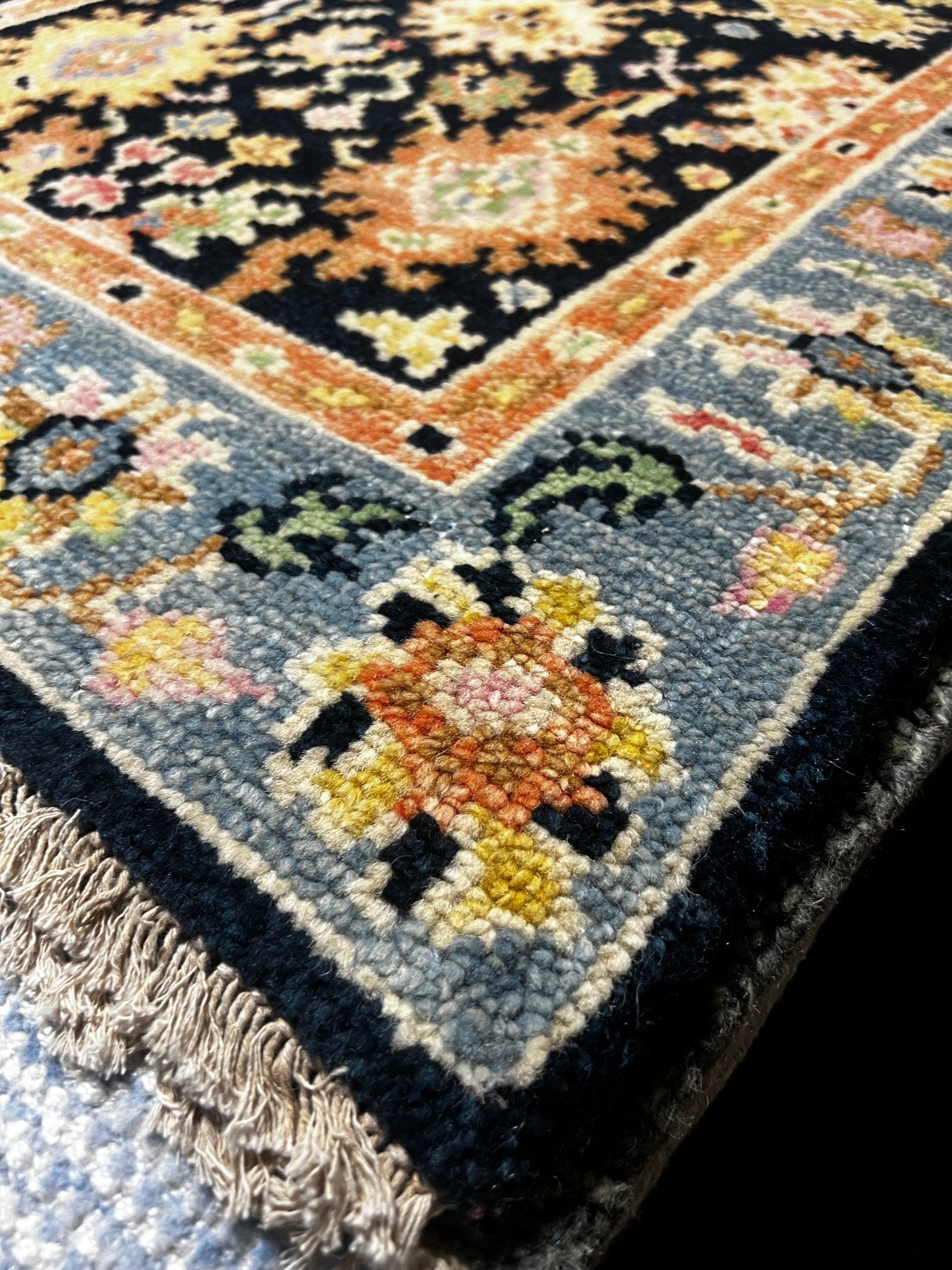 Tranquilio 2.6x 10 Light Blue and Dark Blue Hand-Knotted Oushak Runner | Banana Manor Rug Factory Outlet