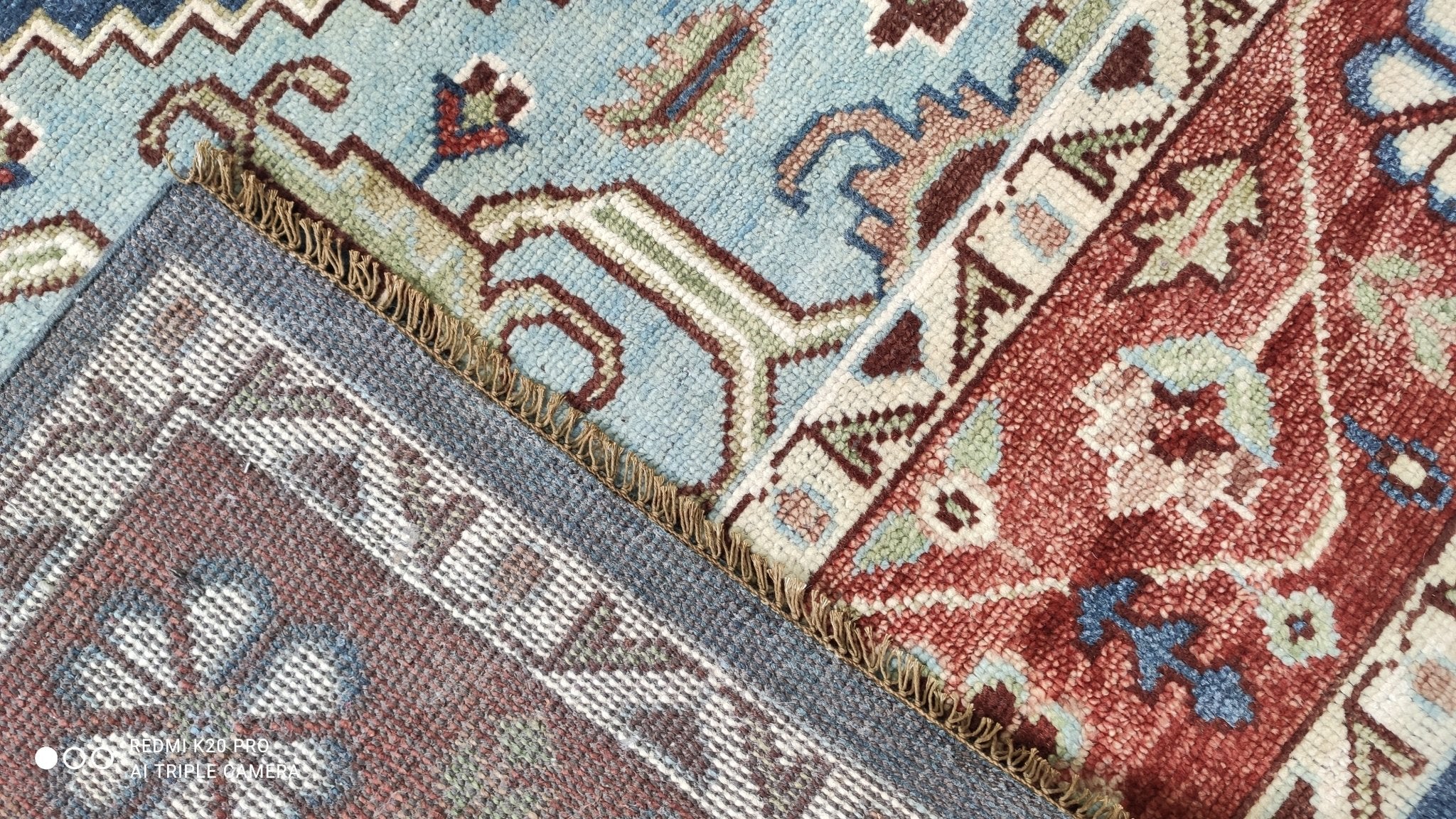 Treasure 10x14 Blue and Red Hand-Knotted Oushak Rug | Banana Manor Rug Company
