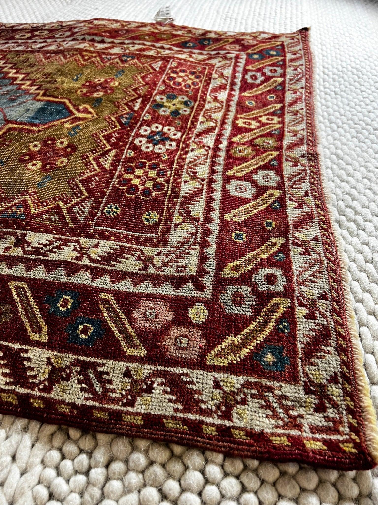 Tulin 3.6x5.6 Turkish Vintage Oushak Red and Blue Rug | Banana Manor Rug Factory Outlet