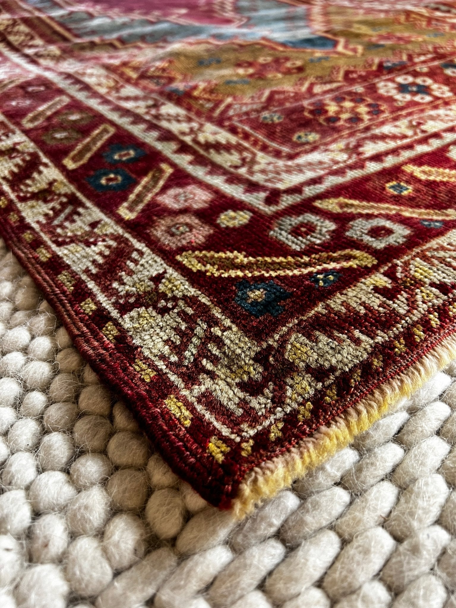 Tulin 3.6x5.6 Turkish Vintage Oushak Red and Blue Rug | Banana Manor Rug Factory Outlet