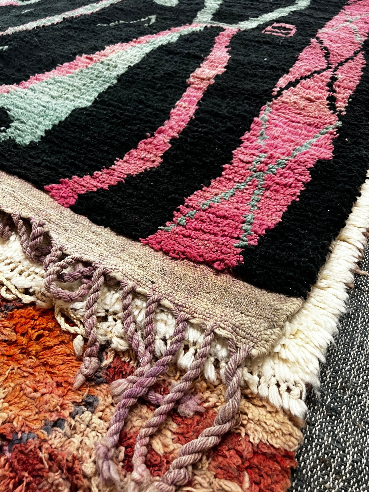 Tutti Frutti 6.11x10.3 Black, Pink, and Teal Moroccan Boujaad Rug | Banana Manor Rug Company