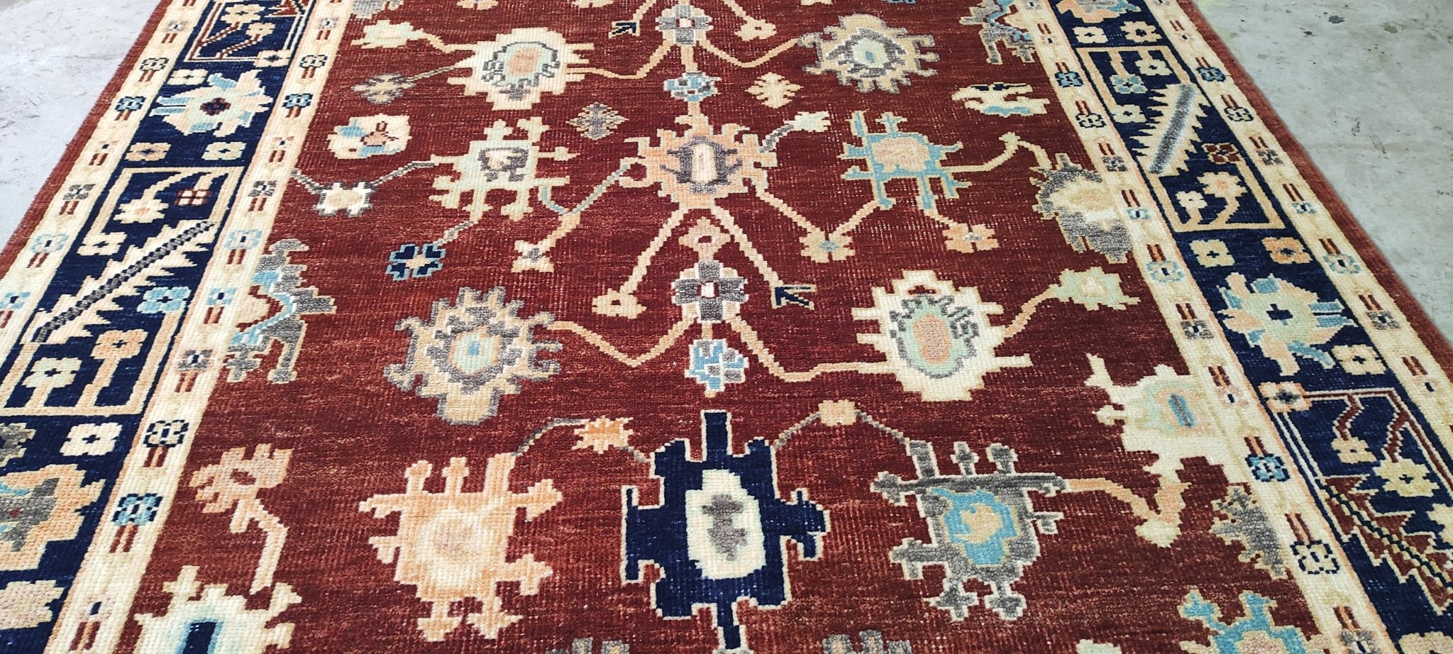 Twinkle Khanna Red and Blue Hand-Knotted Oushak Rug 8x10 | Banana Manor Rug Company