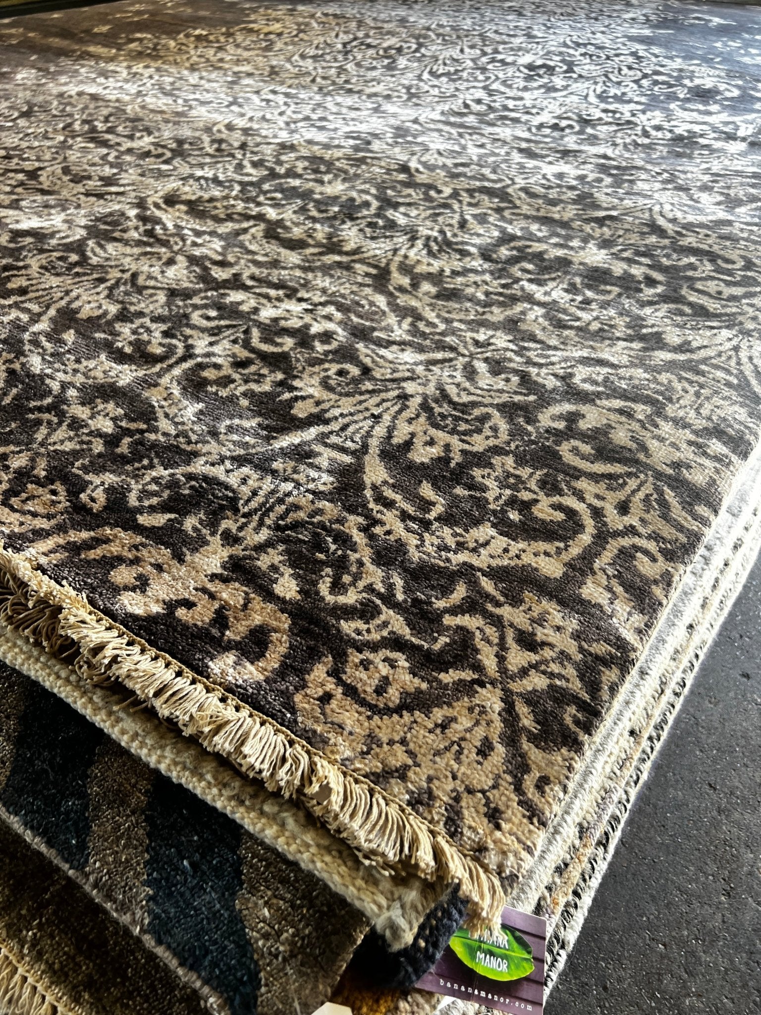 Venezia 8.9x11.9 Dark Grey & Beige Abstract Hand Knotted | Banana Manor Rug Factory Outlet