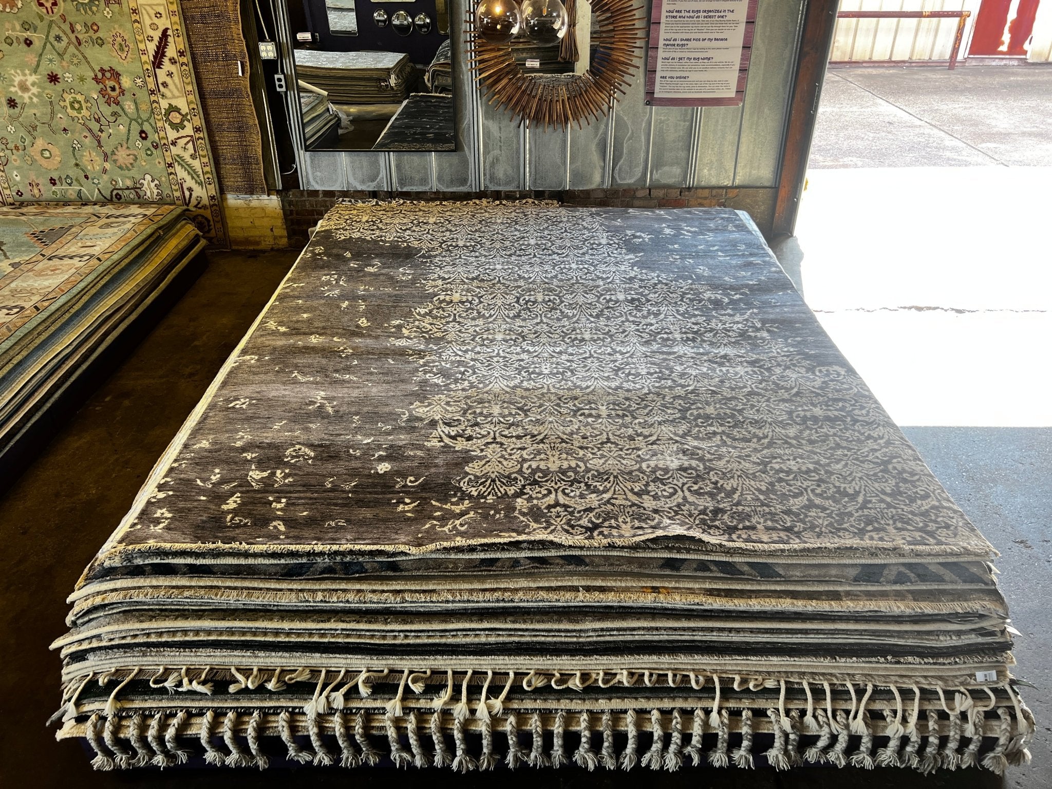 Venezia 8.9x11.9 Dark Grey & Beige Abstract Hand Knotted | Banana Manor Rug Factory Outlet