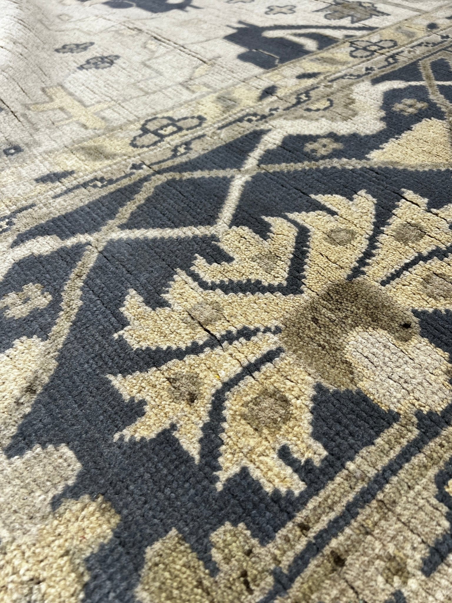 Venus 12.6X15 Blue and Beige Hand-Knotted Oushak Rug | Banana Manor Rug Factory Outlet