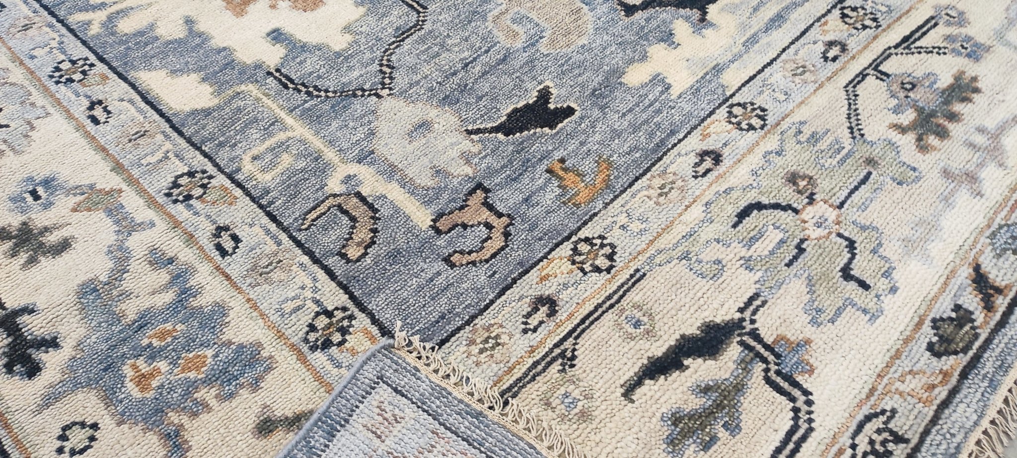 Viktoriya Isakova Hand-Knotted Oushak Rug Ivory and Light Blue 8.6x12 | Banana Manor Rug Company