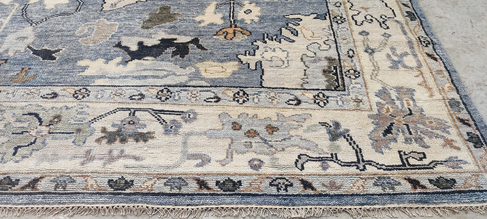 Viktoriya Isakova Hand-Knotted Oushak Rug Ivory and Light Blue 8.6x12 | Banana Manor Rug Company