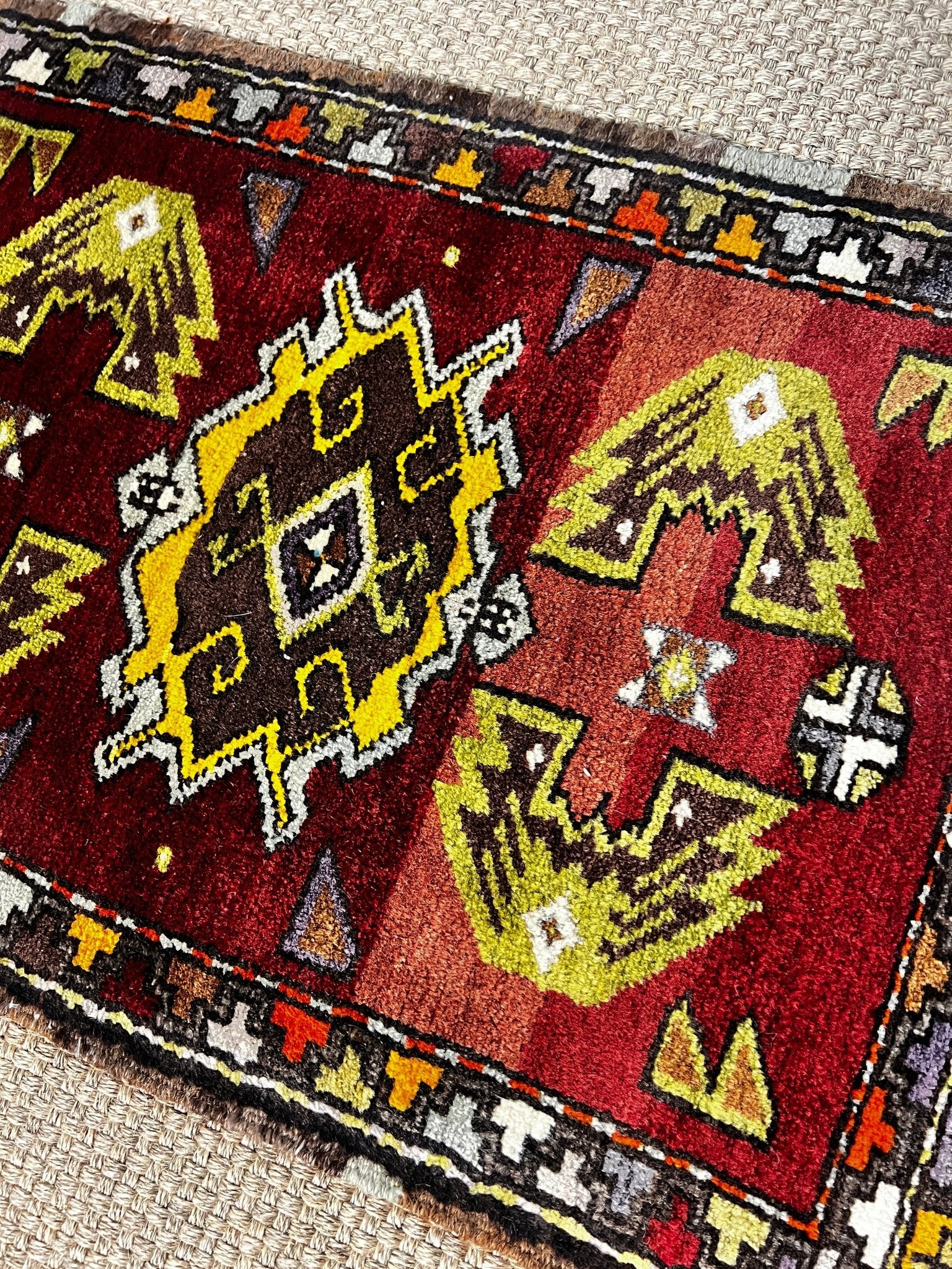 Vintage 1.10x2.10 Turkish Oushak Red and Green Small Rug | Banana Manor Rug Factory Outlet