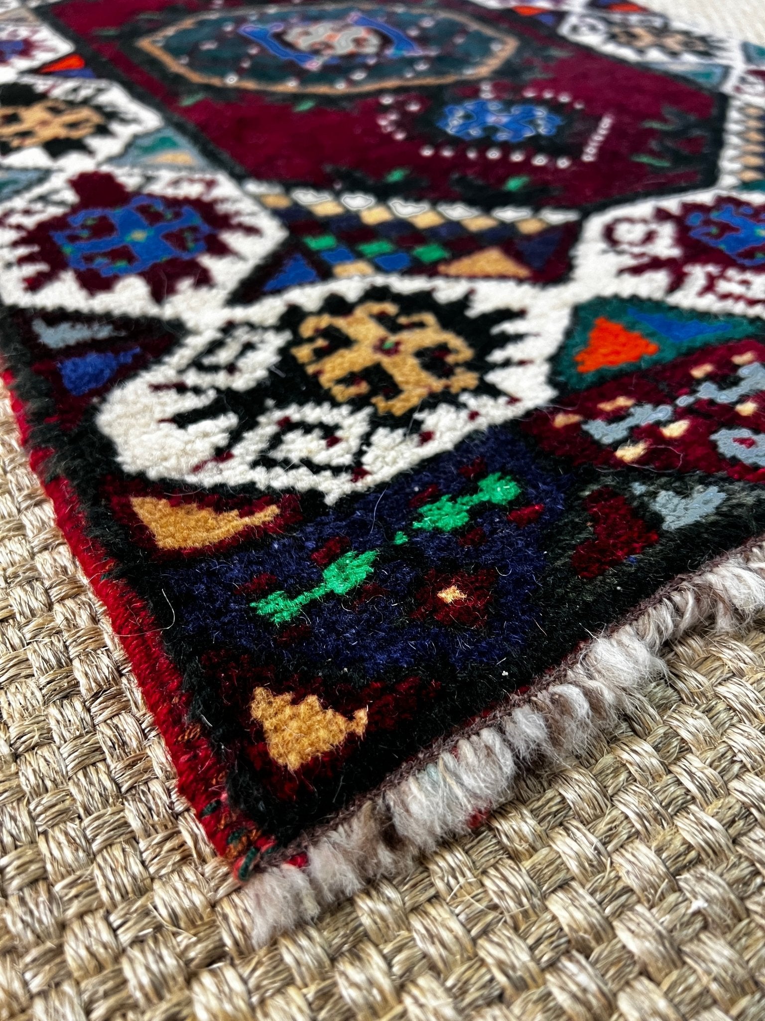 Vintage 1.10x3.3 Turkish Oushak Dark Rug and Blue Multicolor Small Rug | Banana Manor Rug Factory Outlet