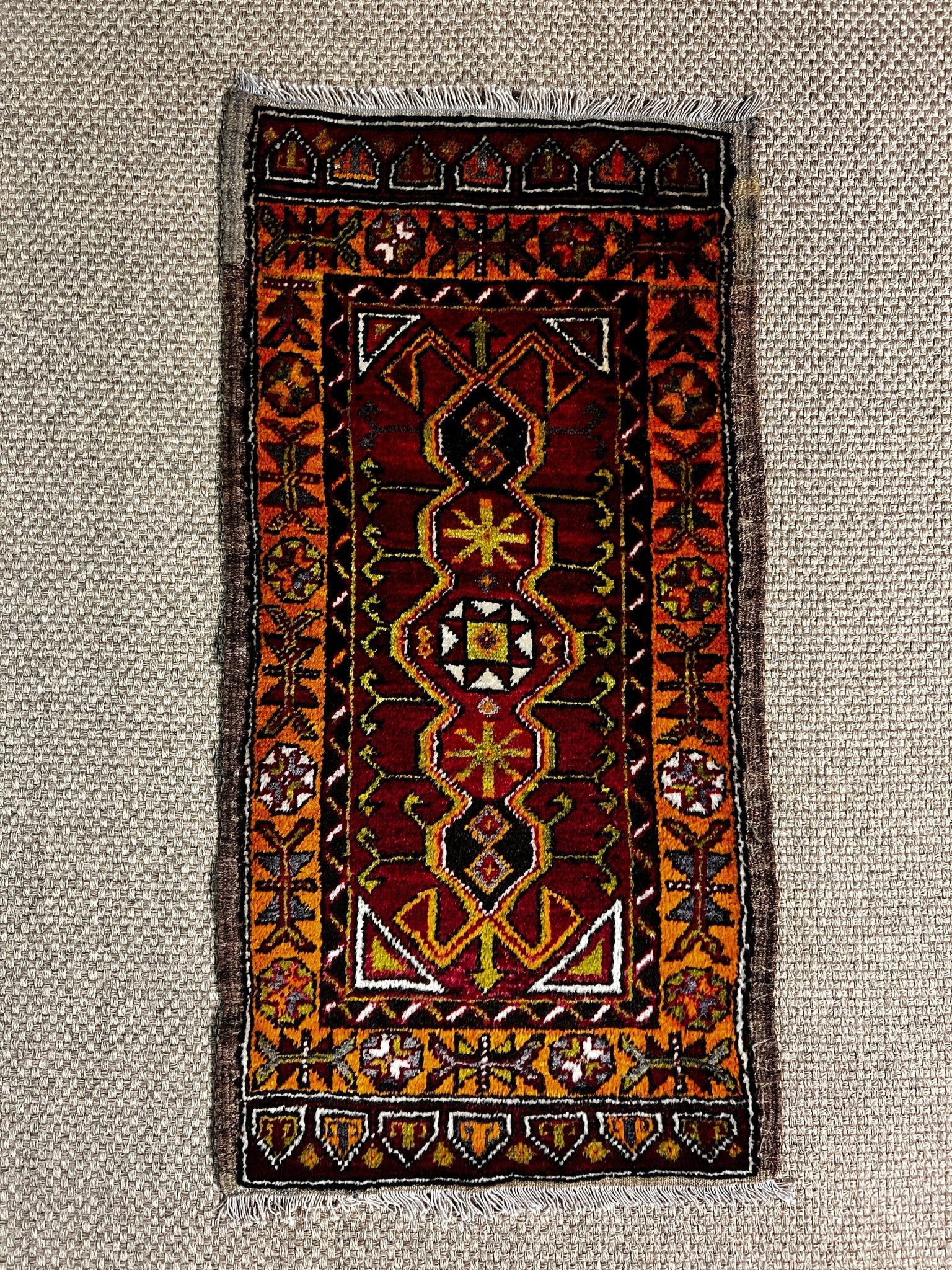 Vintage 1.11x3.11 Turkish Oushak Red and Orange Small Rug | Banana Manor Rug Factory Outlet