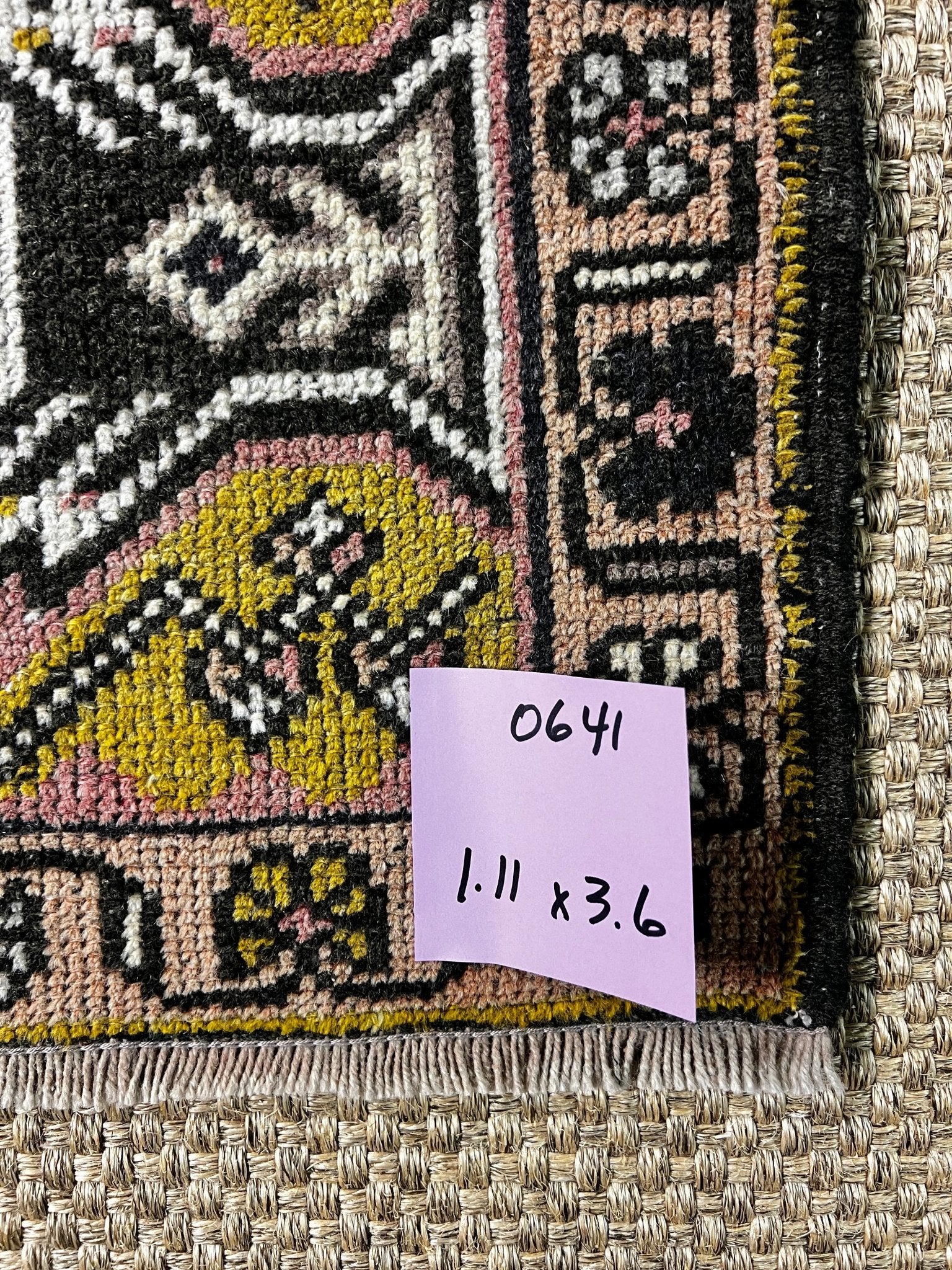 Vintage 1.11x3.6 Turkish Oushak Pink Multicolor Small Rug | Banana Manor Rug Factory Outlet