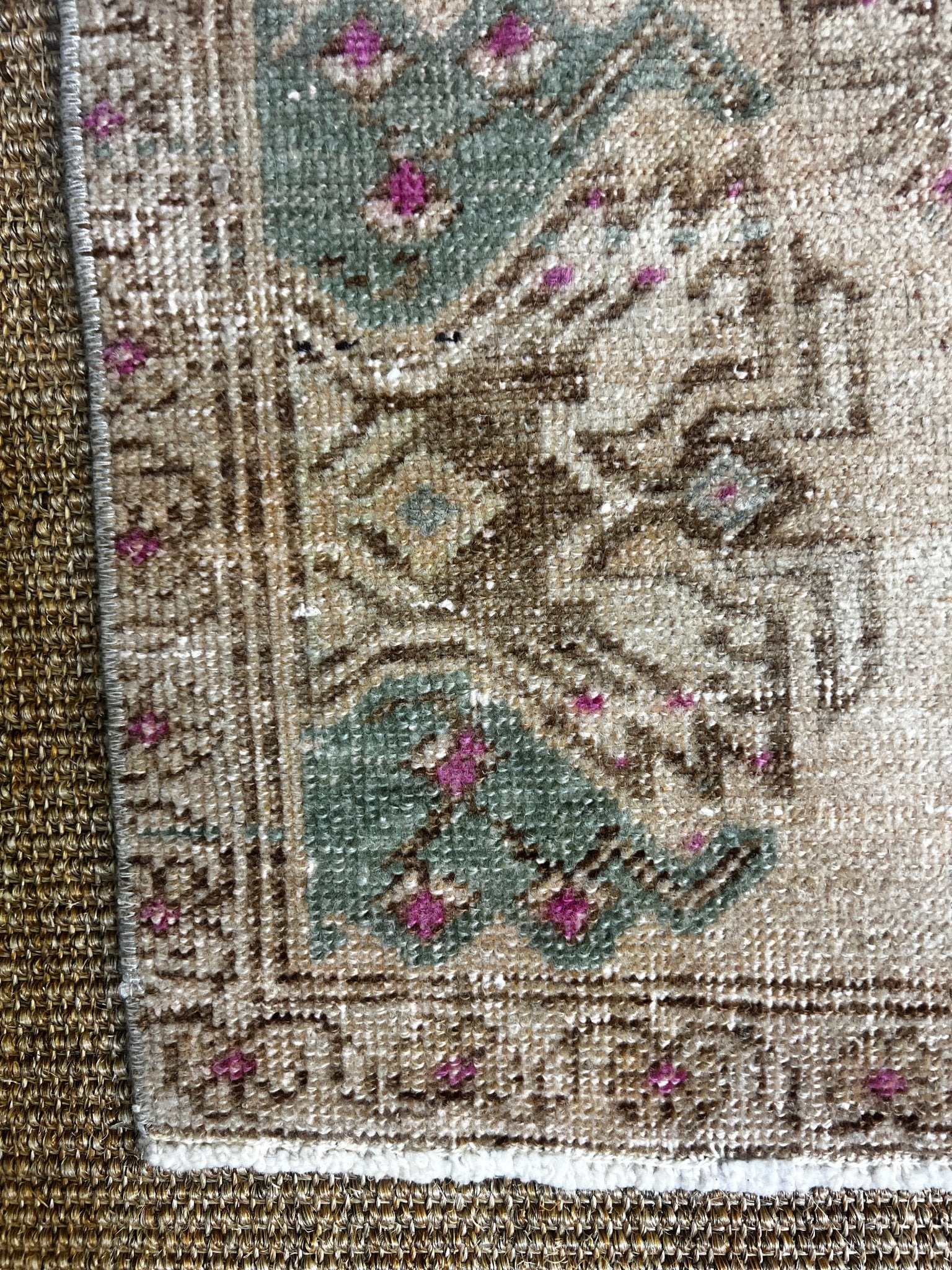 Vintage 1.5x2.11 Beige and Blue Turkish Oushak Small Rug | Banana Manor Rug Factory Outlet