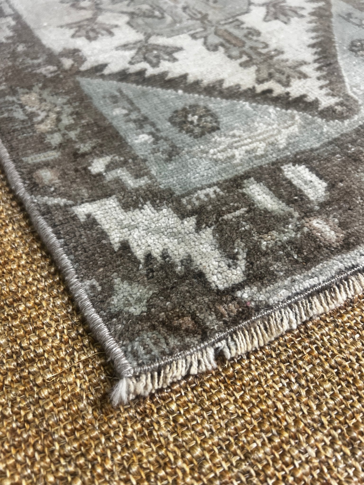 Vintage 1.6x2.10 Grey and Blue Turkish Oushak Small Rug | Banana Manor Rug Factory Outlet