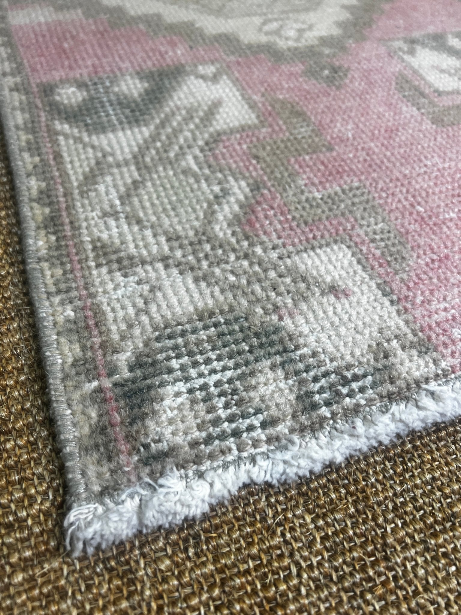 Vintage 1.6x2.11 Pink and Beige Turkish Oushak Small Rug | Banana Manor Rug Factory Outlet