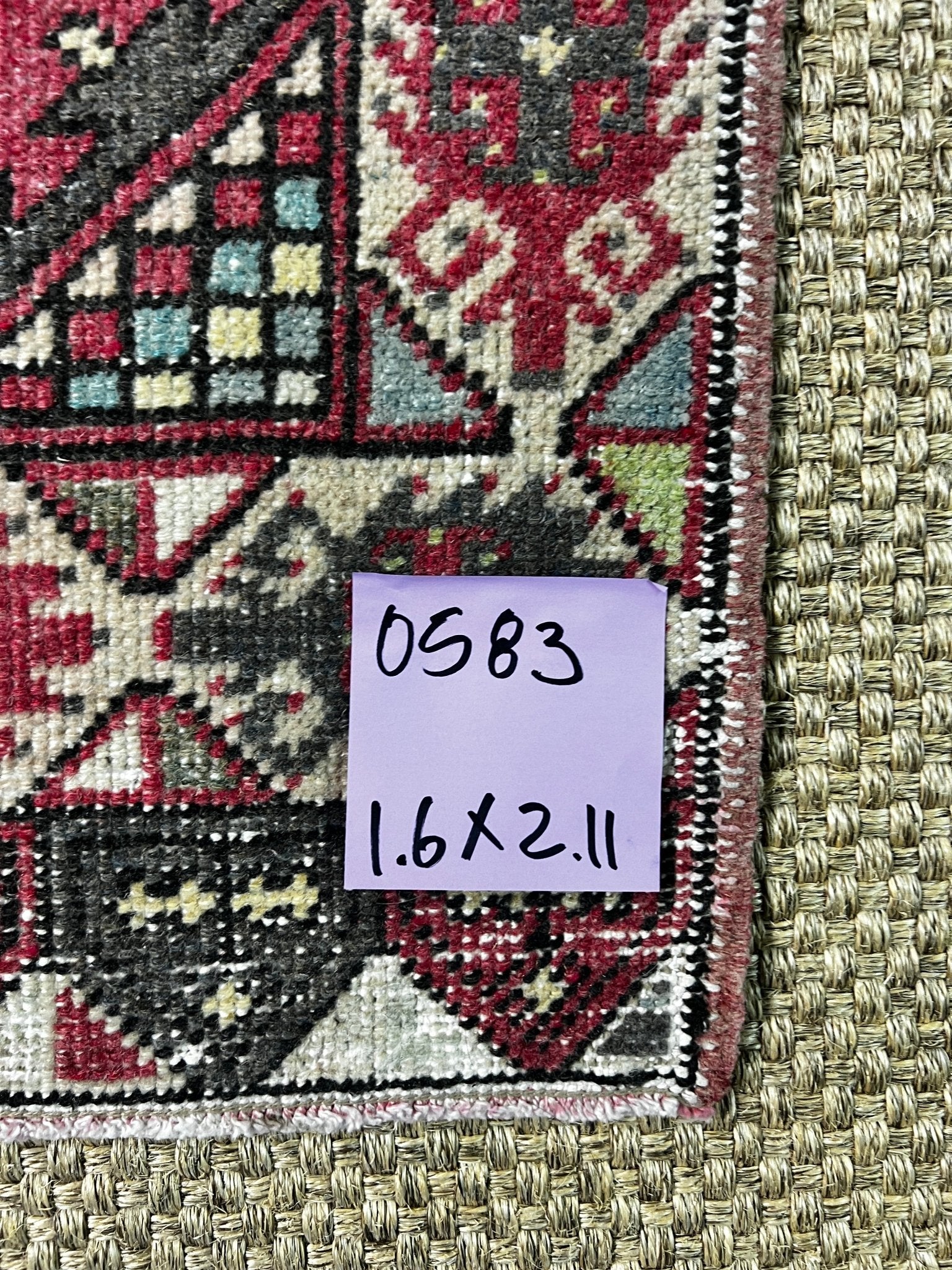 Vintage 1.6x2.11 Turkish Oushak Red and White Multicolor Small Rug | Banana Manor Rug Factory Outlet