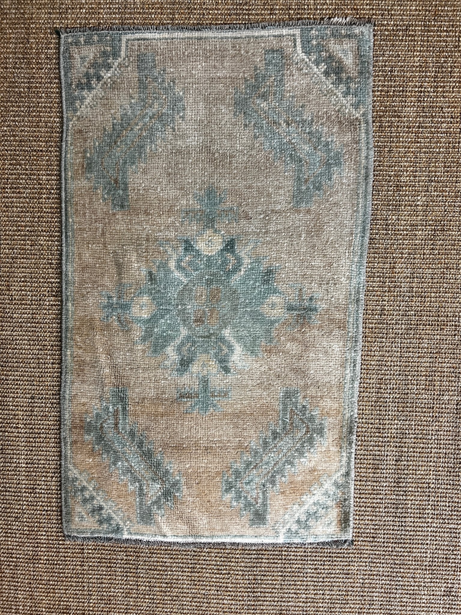 Vintage 1.6x2.6 Blue and Salmon Turkish Oushak Small Rug | Banana Manor Rug Factory Outlet