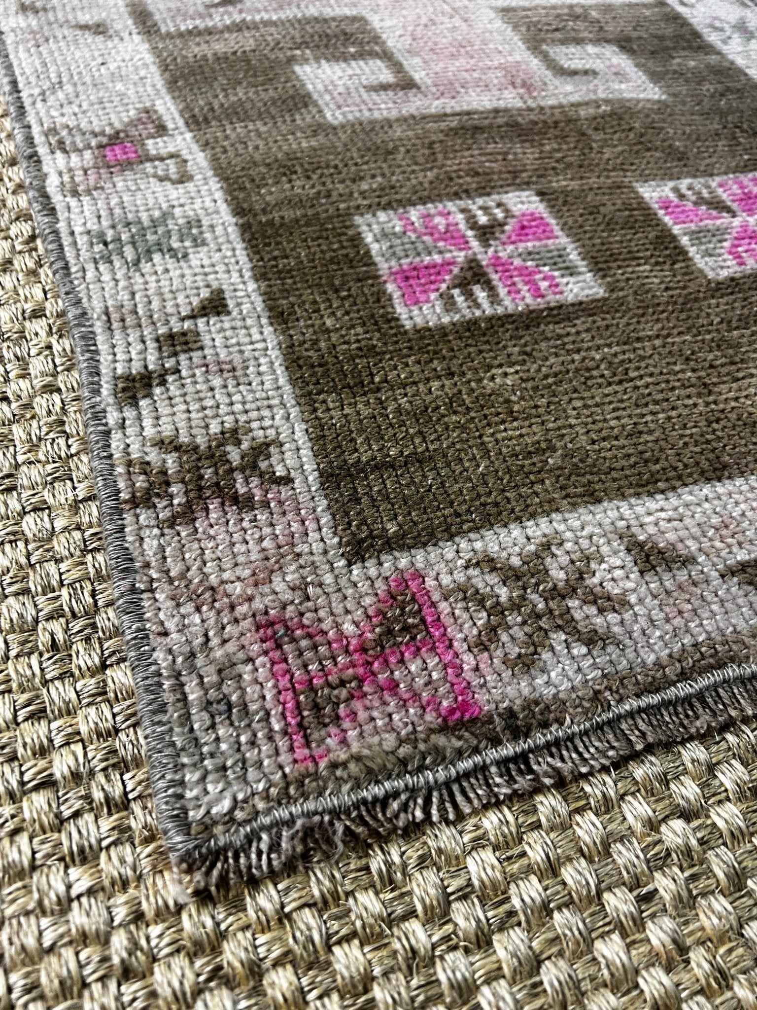 Vintage 1.6x3 Turkish Oushak Brown and Pink Small Rug | Banana Manor Rug Factory Outlet