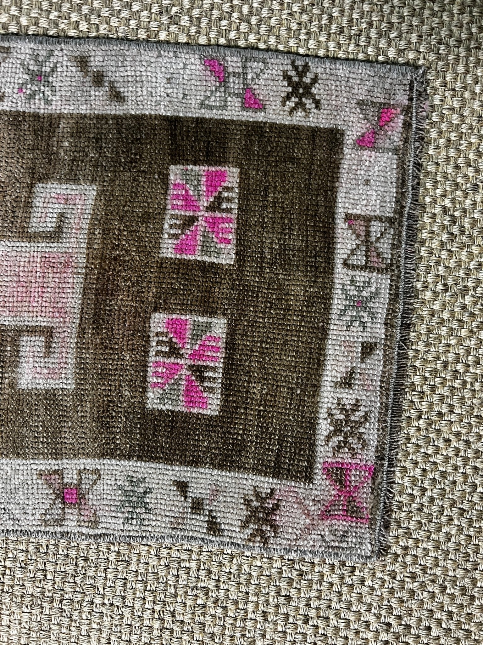 Vintage 1.6x3 Turkish Oushak Brown and Pink Small Rug | Banana Manor Rug Factory Outlet