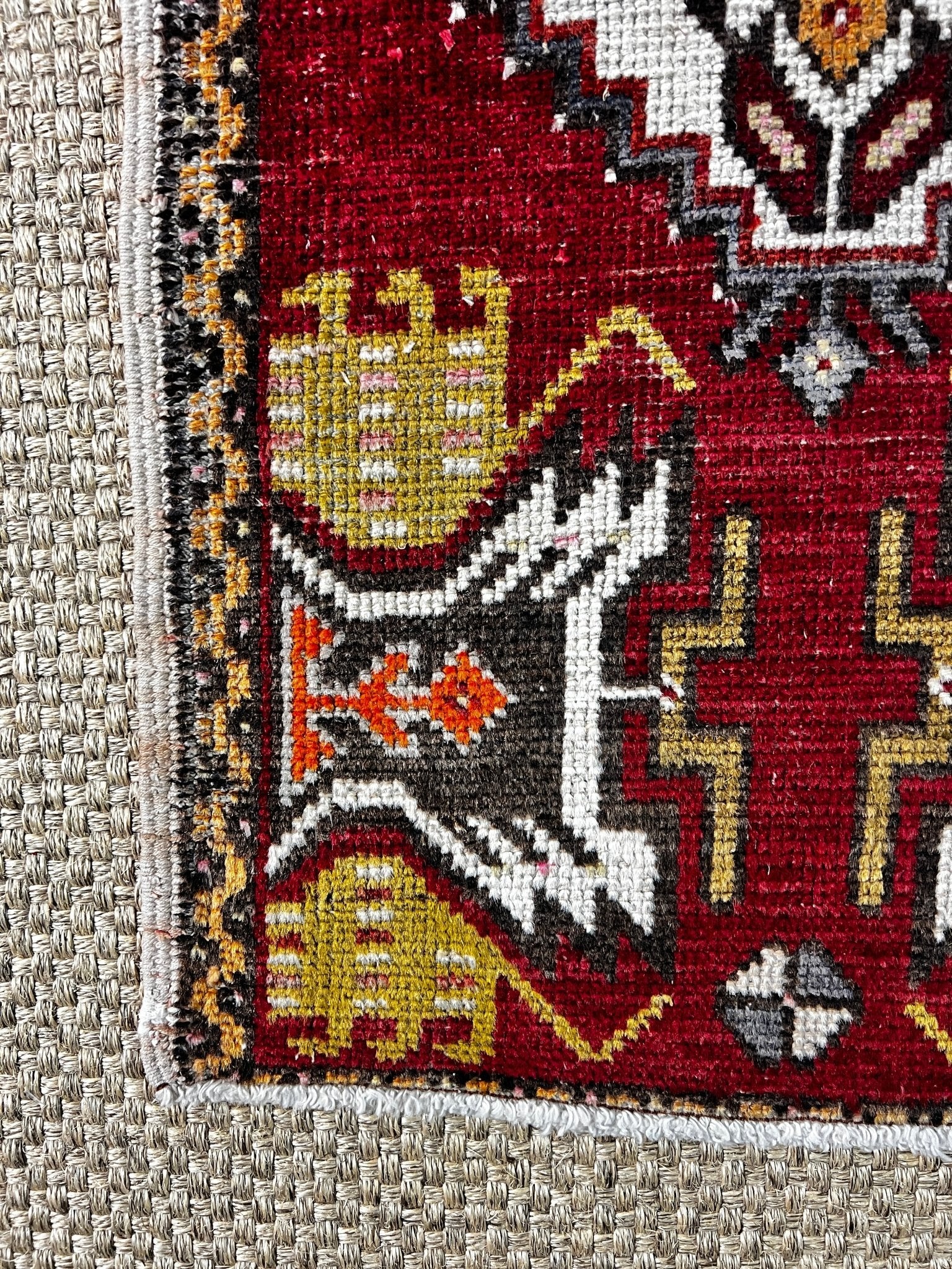 Vintage 1.6x3 Turkish Oushak Dark Red and Gold Small Rug | Banana Manor Rug Factory Outlet