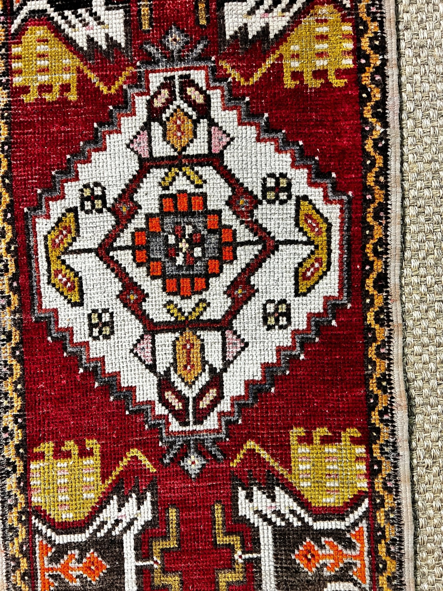 Vintage 1.6x3 Turkish Oushak Dark Red and Gold Small Rug | Banana Manor Rug Factory Outlet