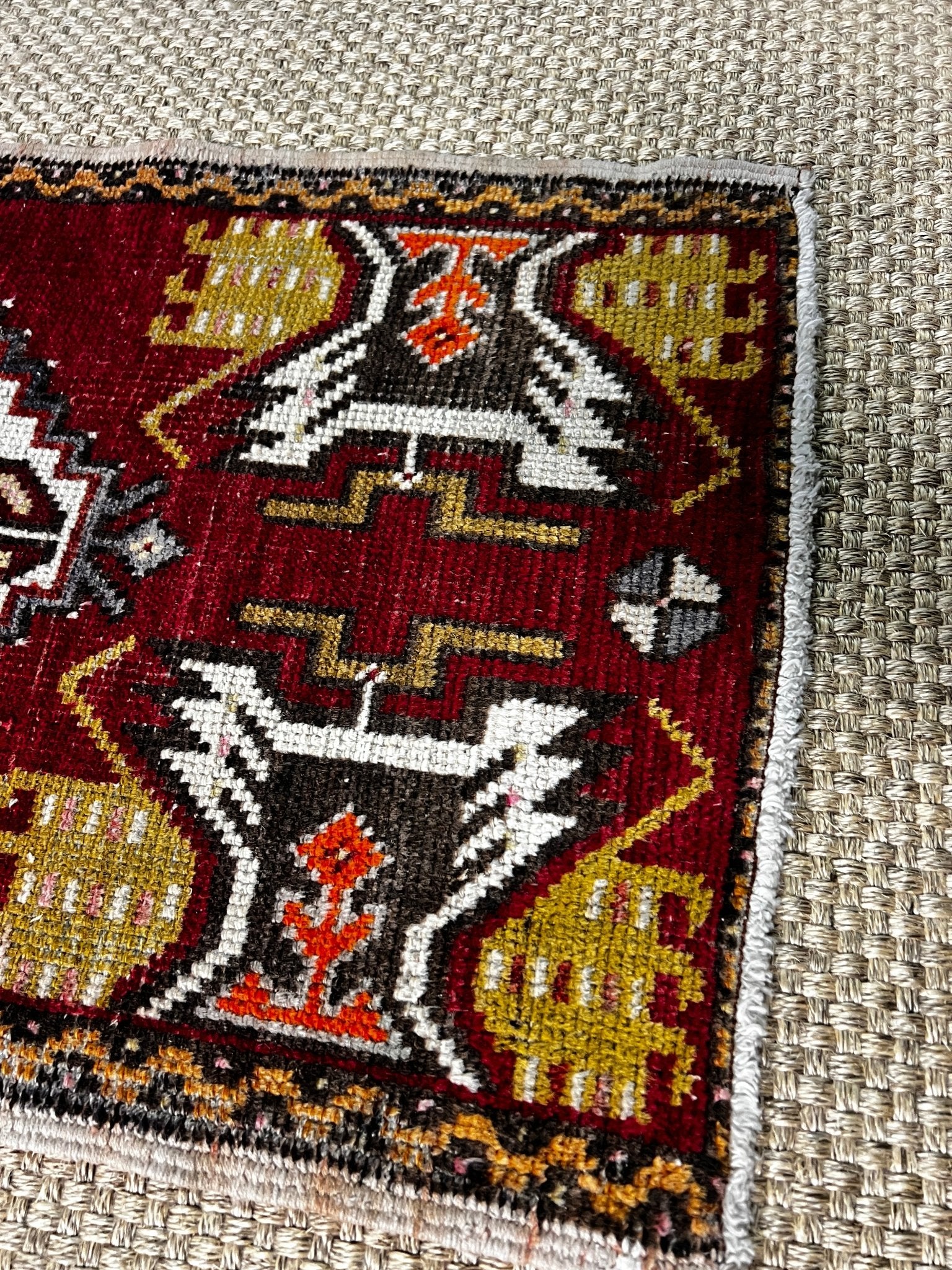 Vintage 1.6x3 Turkish Oushak Dark Red and Gold Small Rug | Banana Manor Rug Factory Outlet