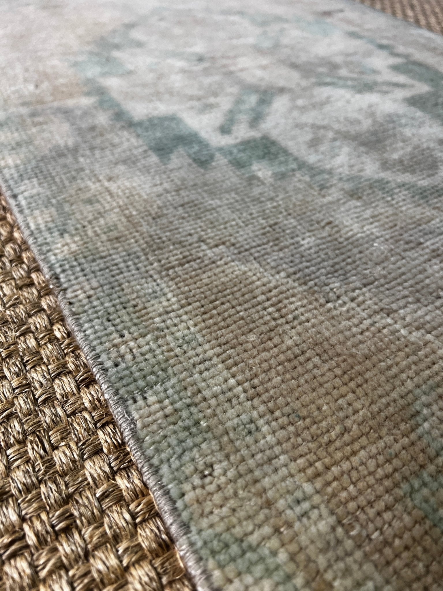 Vintage 1.6x3 Turkish Oushak Light Tan and Green Small Rug | Banana Manor Rug Factory Outlet
