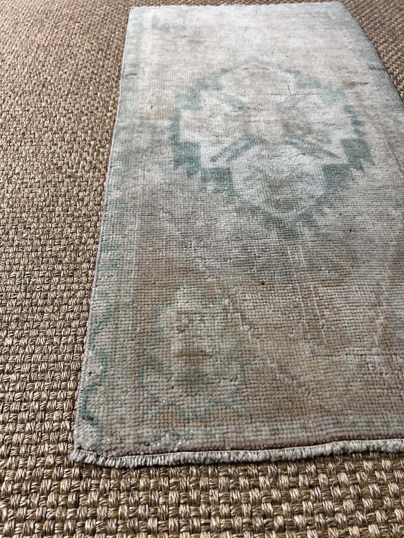 Vintage 1.6x3 Turkish Oushak Light Tan and Green Small Rug | Banana Manor Rug Factory Outlet