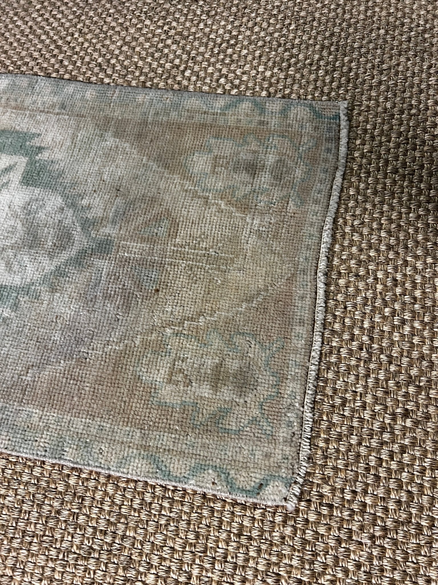 Vintage 1.6x3 Turkish Oushak Light Tan and Green Small Rug | Banana Manor Rug Factory Outlet