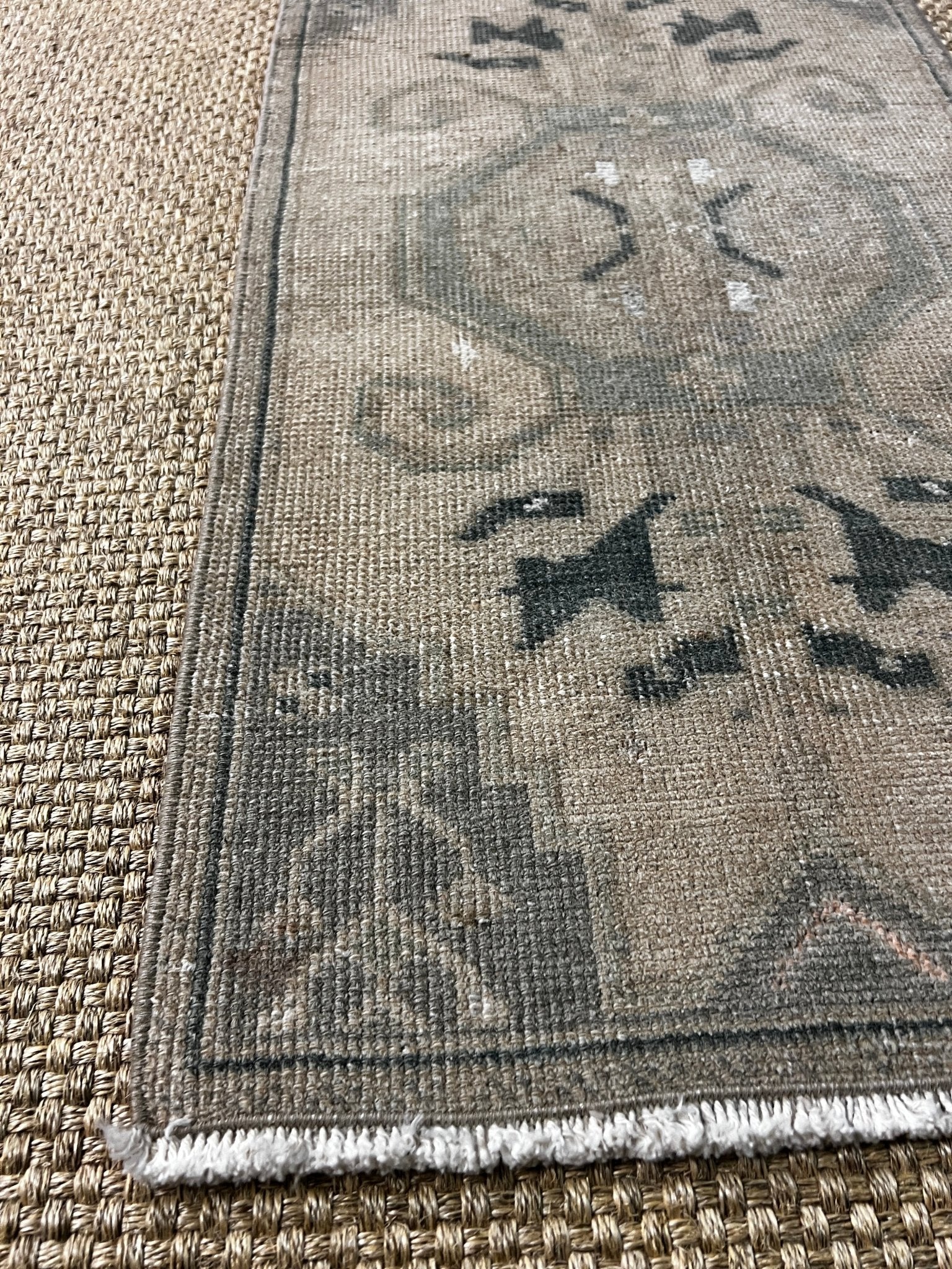 Vintage 1.6x3 Turkish Oushak Tan and Gray Small Rug | Banana Manor Rug Factory Outlet