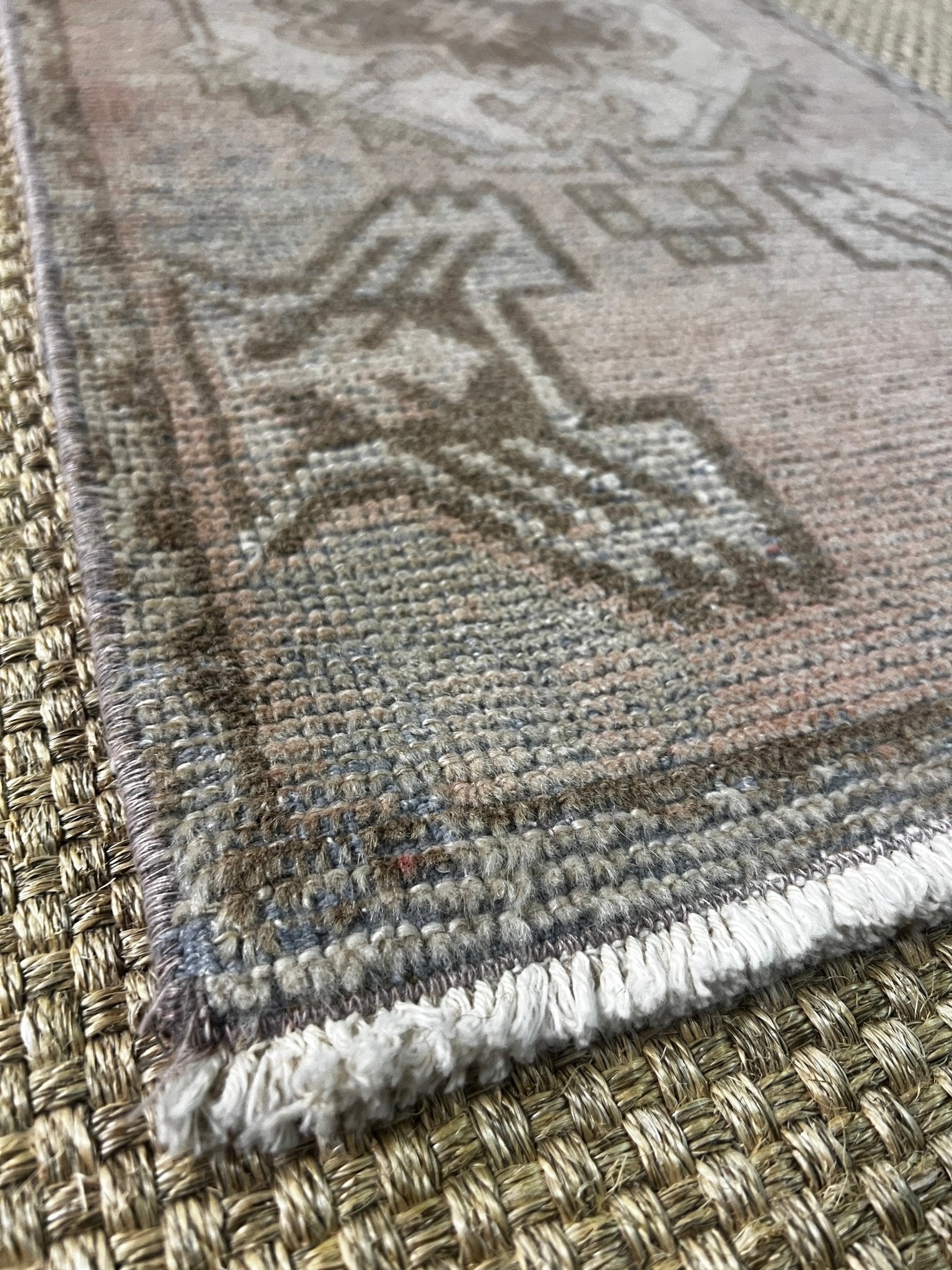 Vintage 1.6x3.5 Turkish Oushak Light Pink and Gray Small Rug | Banana Manor Rug Factory Outlet