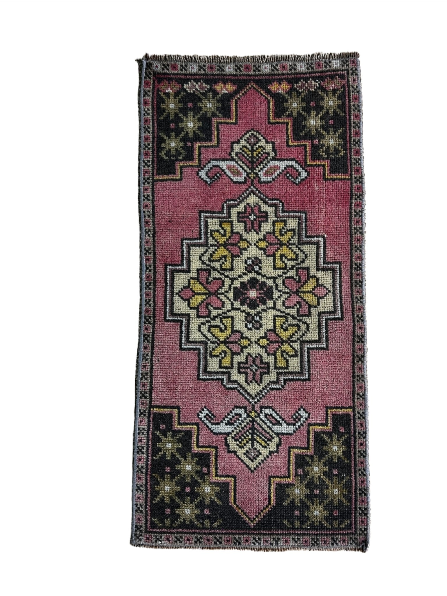 Vintage 1.6x3.5 Turkish Oushak Pink and Black Small Rug | Banana Manor Rug Factory Outlet
