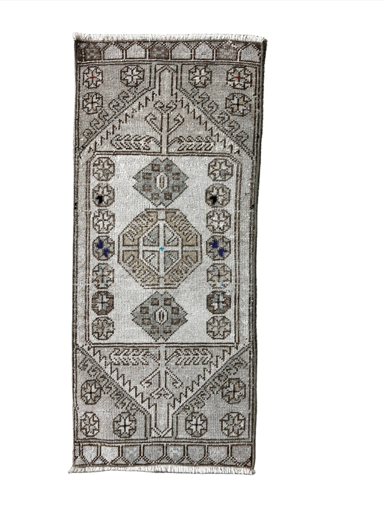 Vintage 1.6x3.8 Turkish Oushak Silver Gray Small Rug | Banana Manor Rug Factory Outlet