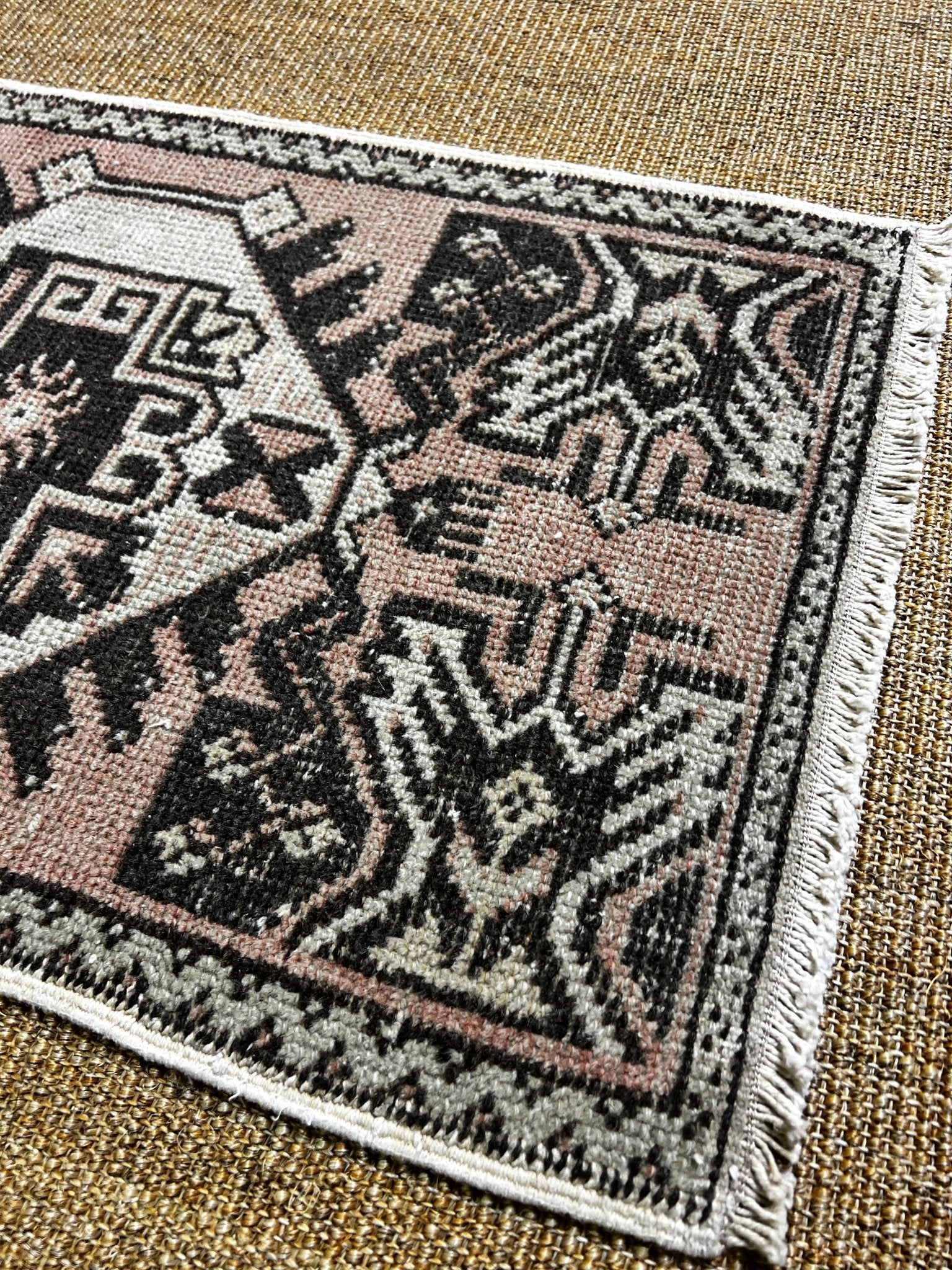 Vintage 1.7x2.11 Pink and Brown Turkish Oushak Small Rug | Banana Manor Rug Factory Outlet