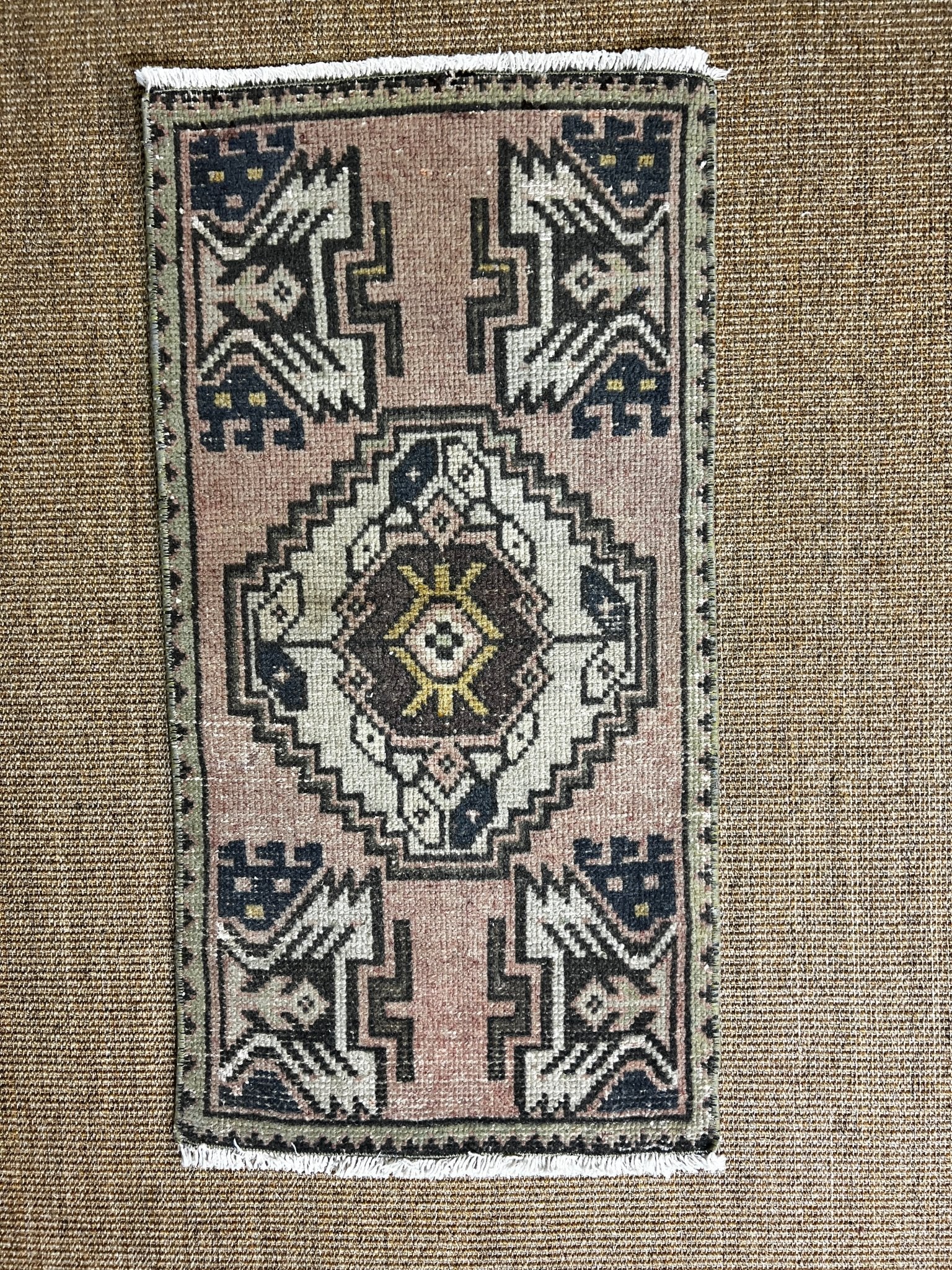 Vintage 1.7x3 Pink and Brown Turkish Oushak Small Rug | Banana Manor Rug Factory Outlet