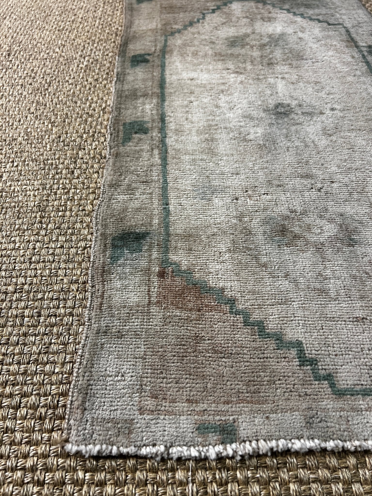 Vintage 1.7x3 Turkish Oushak Beige and Green Small Rug | Banana Manor Rug Factory Outlet