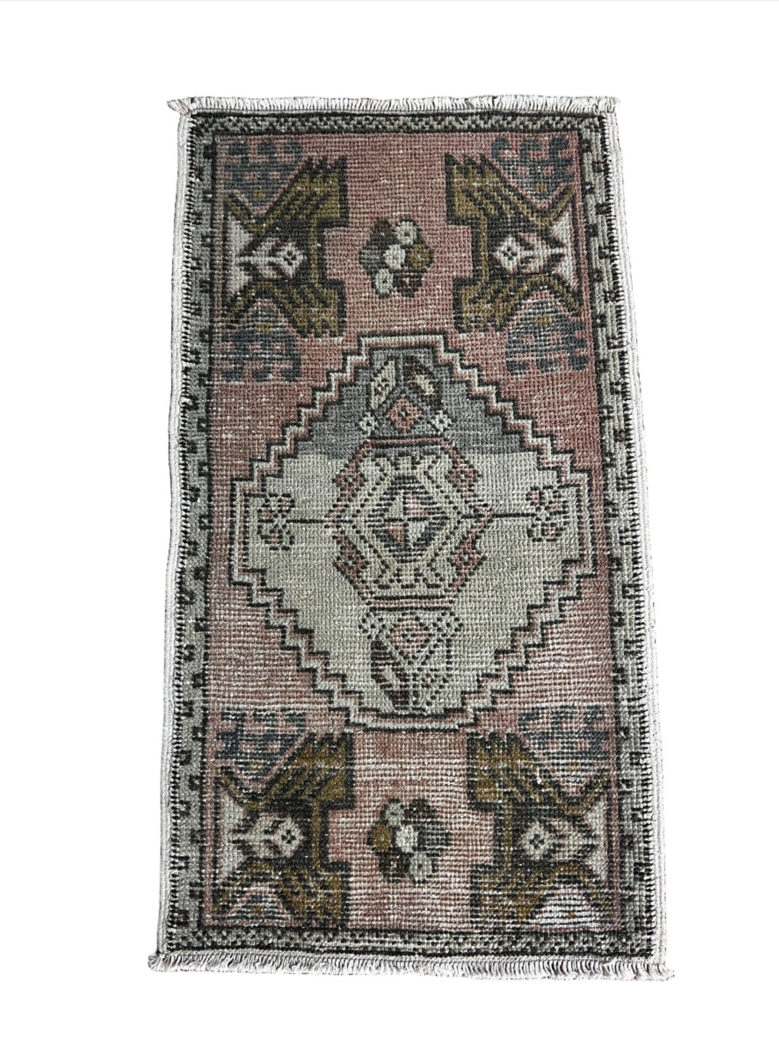 Vintage 1.7x3 Turkish Oushak Light Pink and Gray Small Rug | Banana Manor Rug Factory Outlet