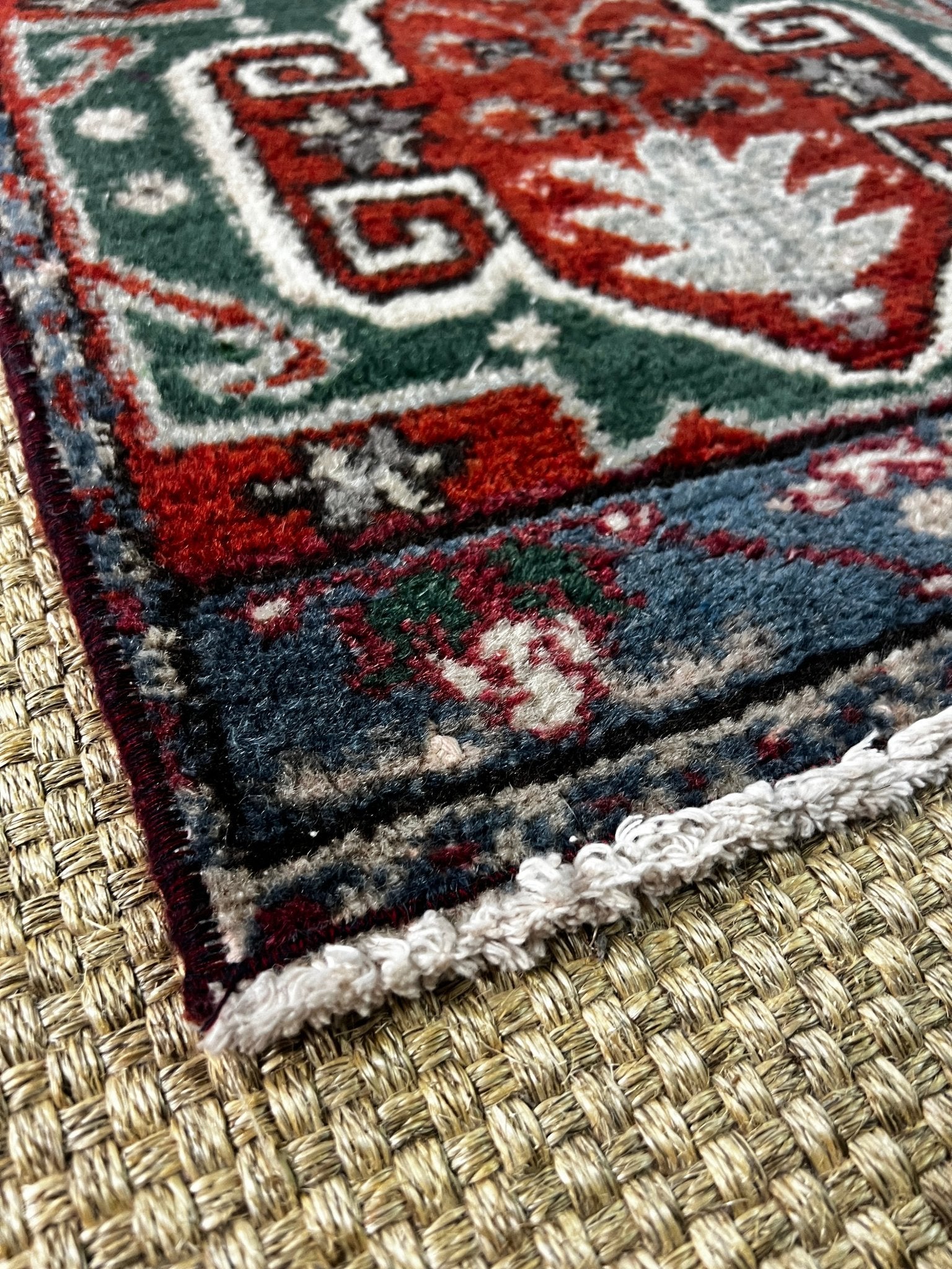 Vintage 1.7x3 Turkish Oushak Red and Blue Multicolor Small Rug | Banana Manor Rug Factory Outlet