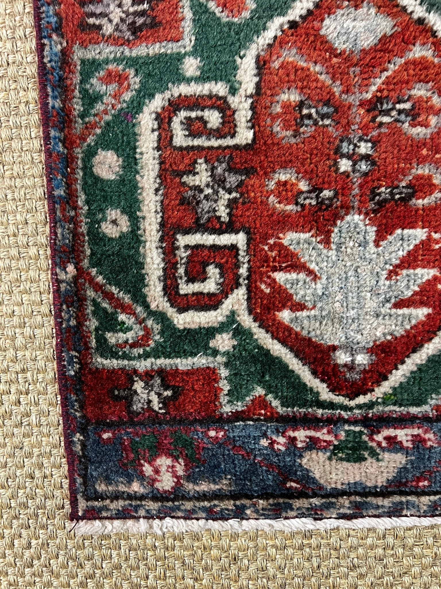 Vintage 1.7x3 Turkish Oushak Red and Blue Multicolor Small Rug | Banana Manor Rug Factory Outlet